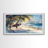 Surfer Christmas Tropical Canvas Print | Beach Christmas Art | 2024 Holiday Wall Art | Tropical Christmas Home Decor Gift Idea Coastal Decor