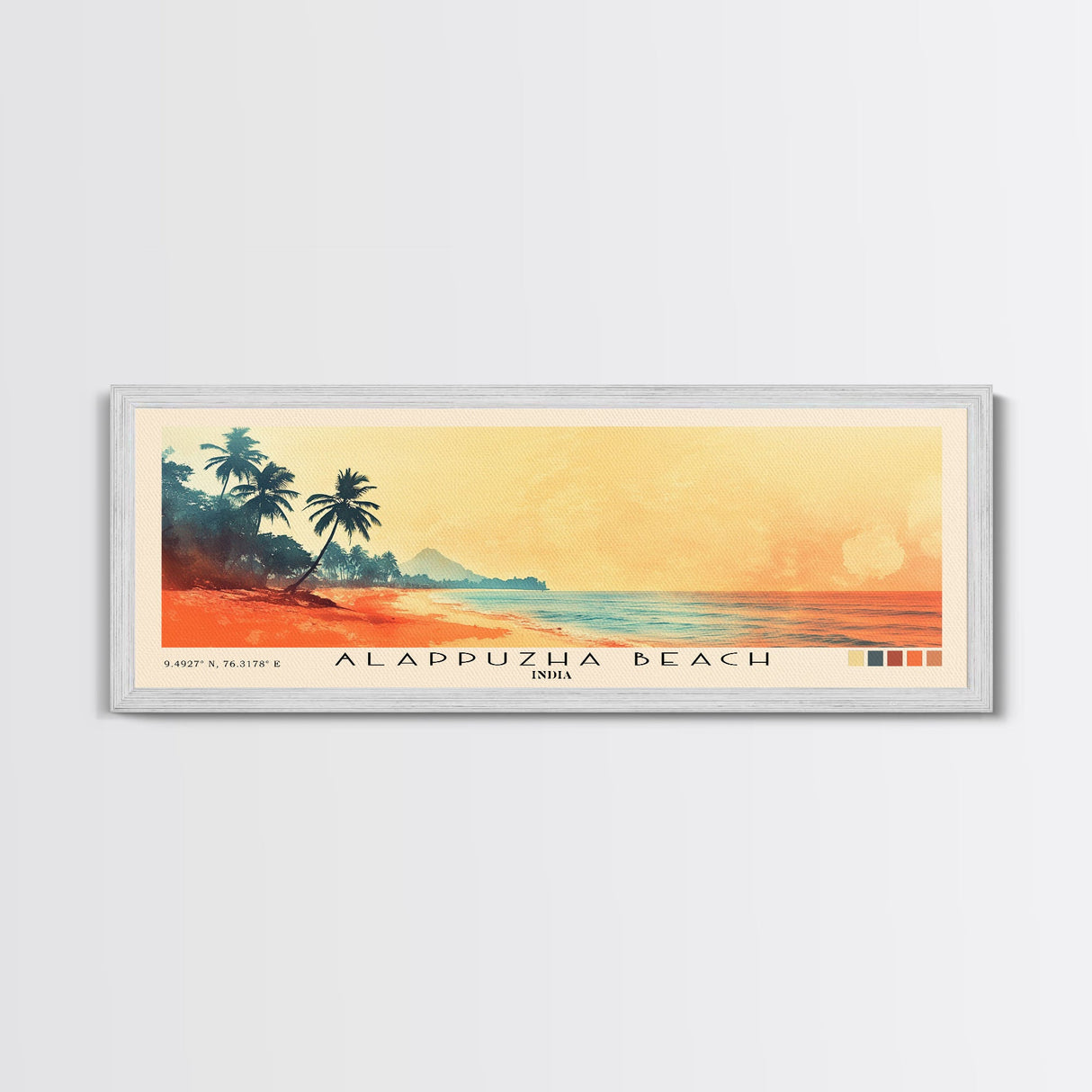 Alappuzha Beach, India Watercolor Print, Vacation Gift, India Wall Art, Beach Painting, Beach Decor, Large Wall Art, Wood Frame Art