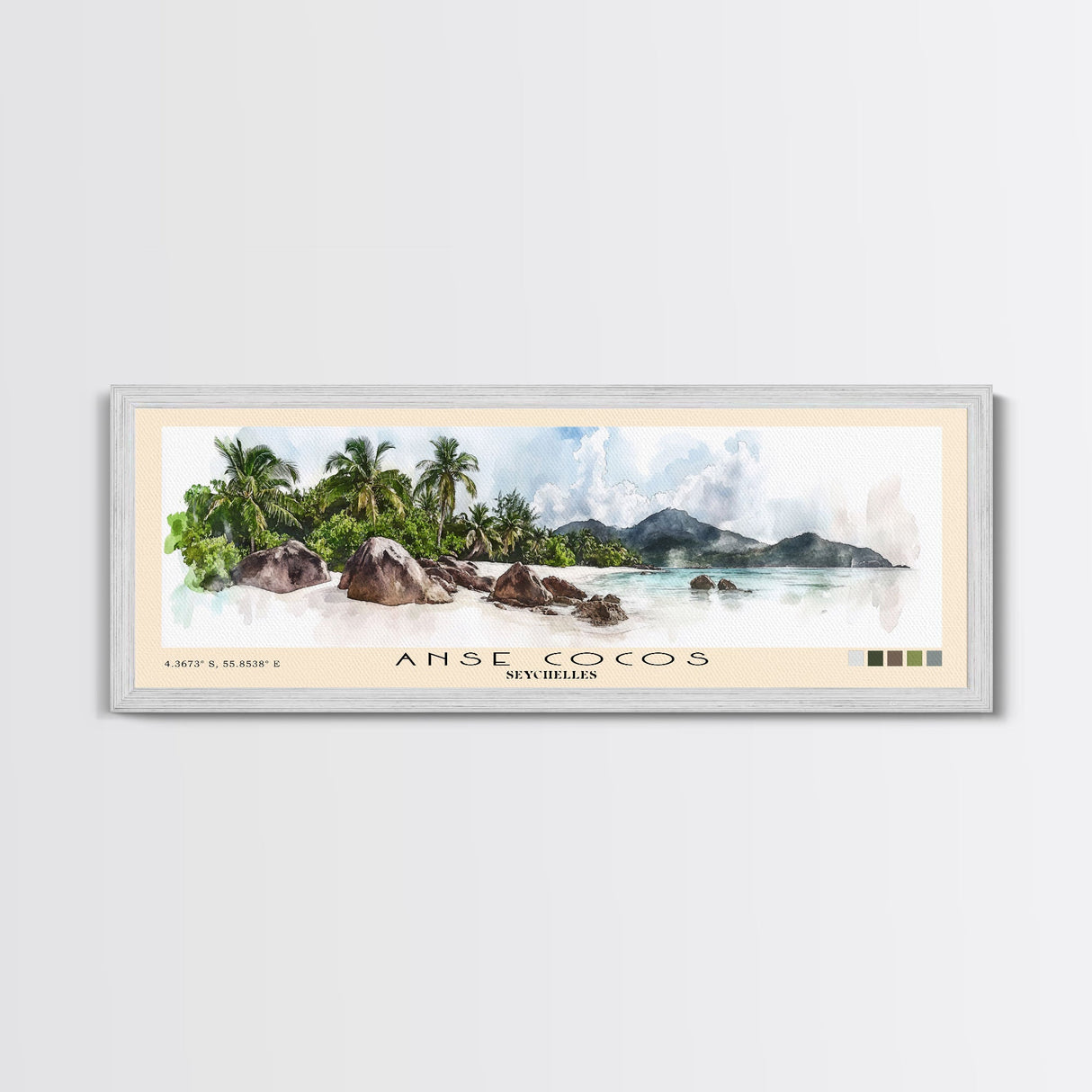 Anse Cocos, Seychelles Watercolor Beach Print, Vacation Gift, Seychelles Wall Art, Beach Painting, Beach Decor, Beach Painting