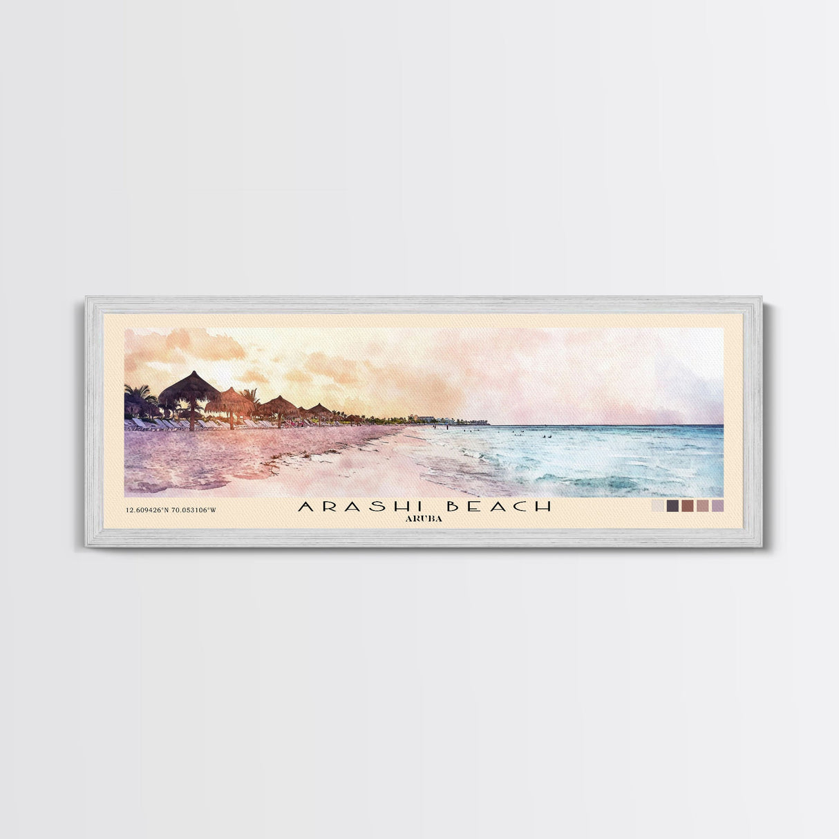 Arashi Beach, Aruba Watercolor Beach Print, Vacation Gift, Aruba Wall Art, Framed Canvas Print, Framed Beach Painting