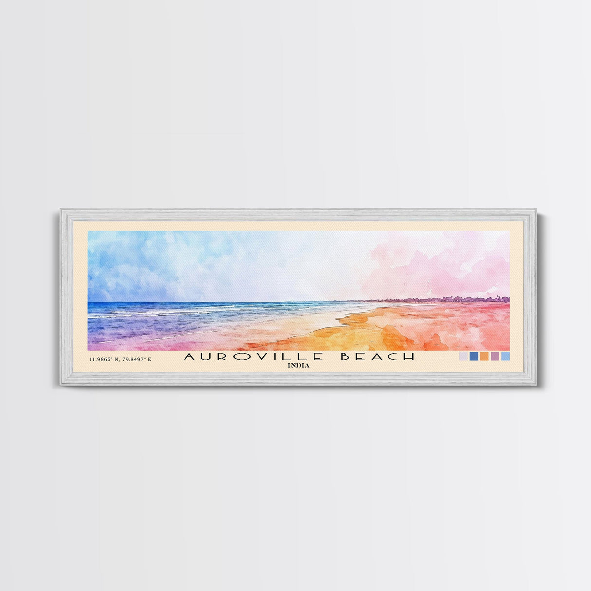 Auroville Beach, India Watercolor Beach Print, Vacation Gift, India Wall Art, Framed Canvas Print, Framed Beach Painting