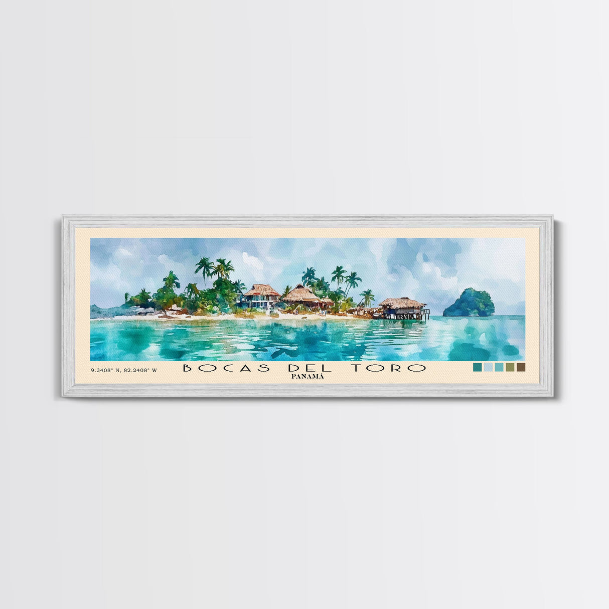 Bocas del Toro , Panamá Watercolor Beach Print, Vacation Gift, Panamá Wall Art, Framed Canvas Print, Framed Beach Painting