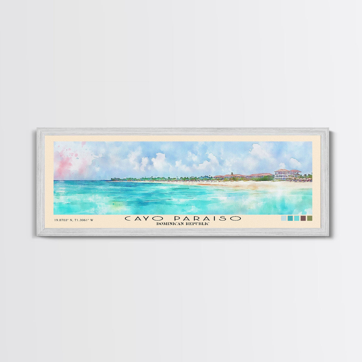 Cayo Paraiso, Dominican Republic Watercolor Beach Print, Vacation Gift, Dominican Republic Wall Art, Framed Canvas Print, Framed Beach Painting