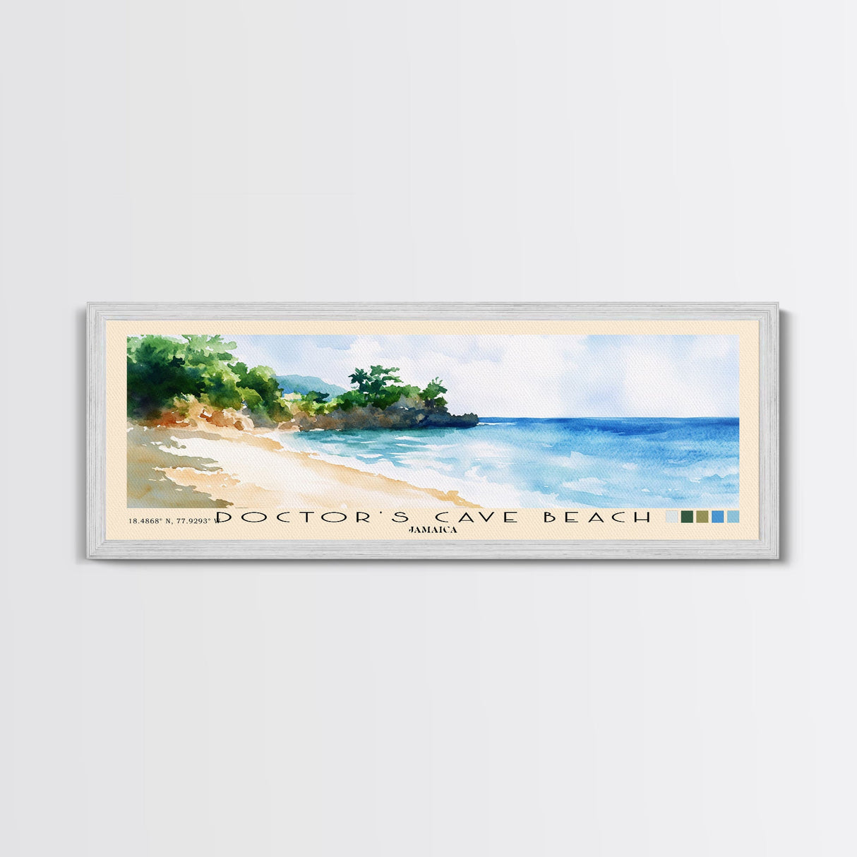 Doctor’s Cave Beach, Jamaica Watercolor Beach Print, Vacation Gift, Jamaica Wall Art, Framed Canvas Print, Framed Beach Painting