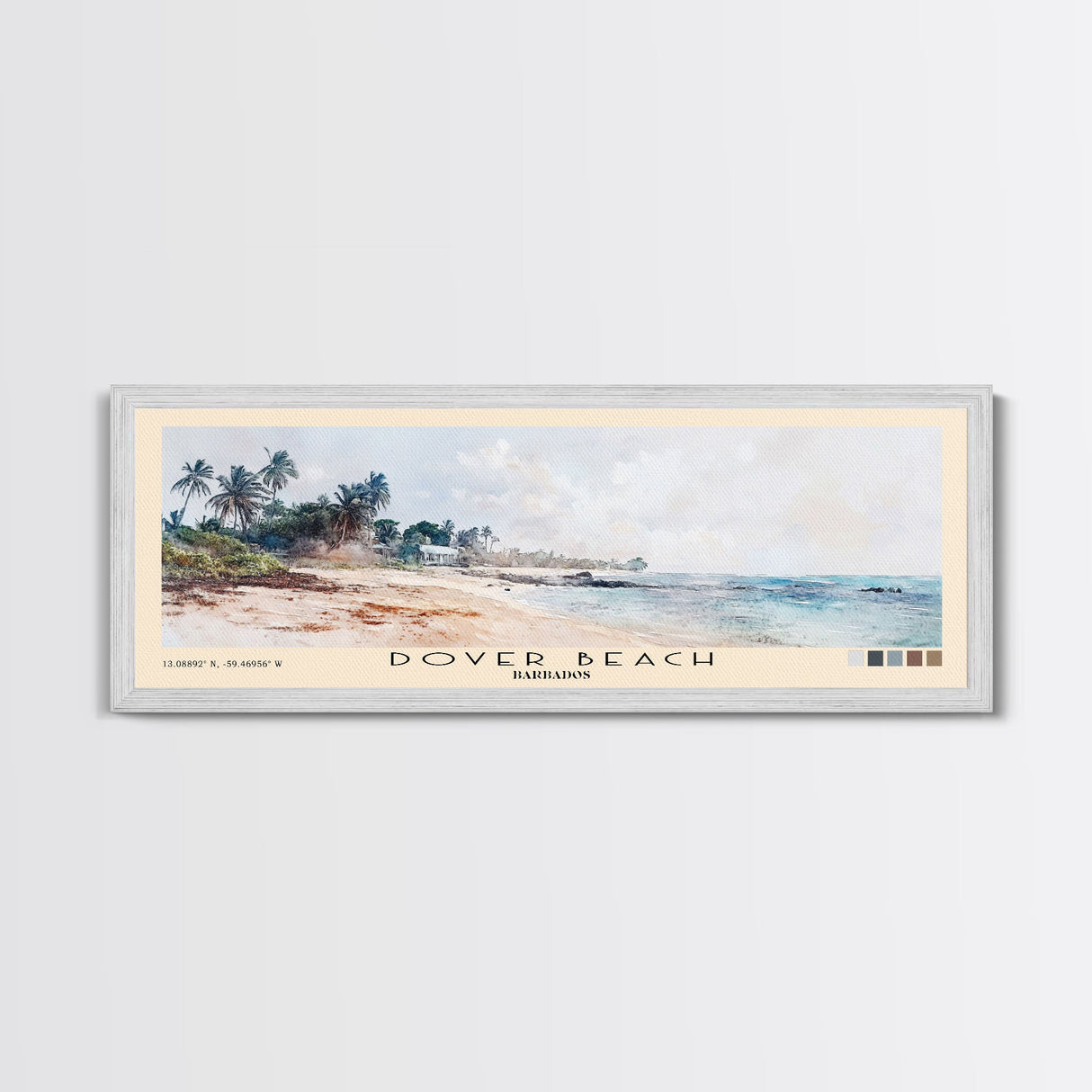 Dover Beach, Barbados Watercolor Beach Print, Vacation Gift, Barbados Wall Art, Framed Canvas Print, Framed Beach Painting