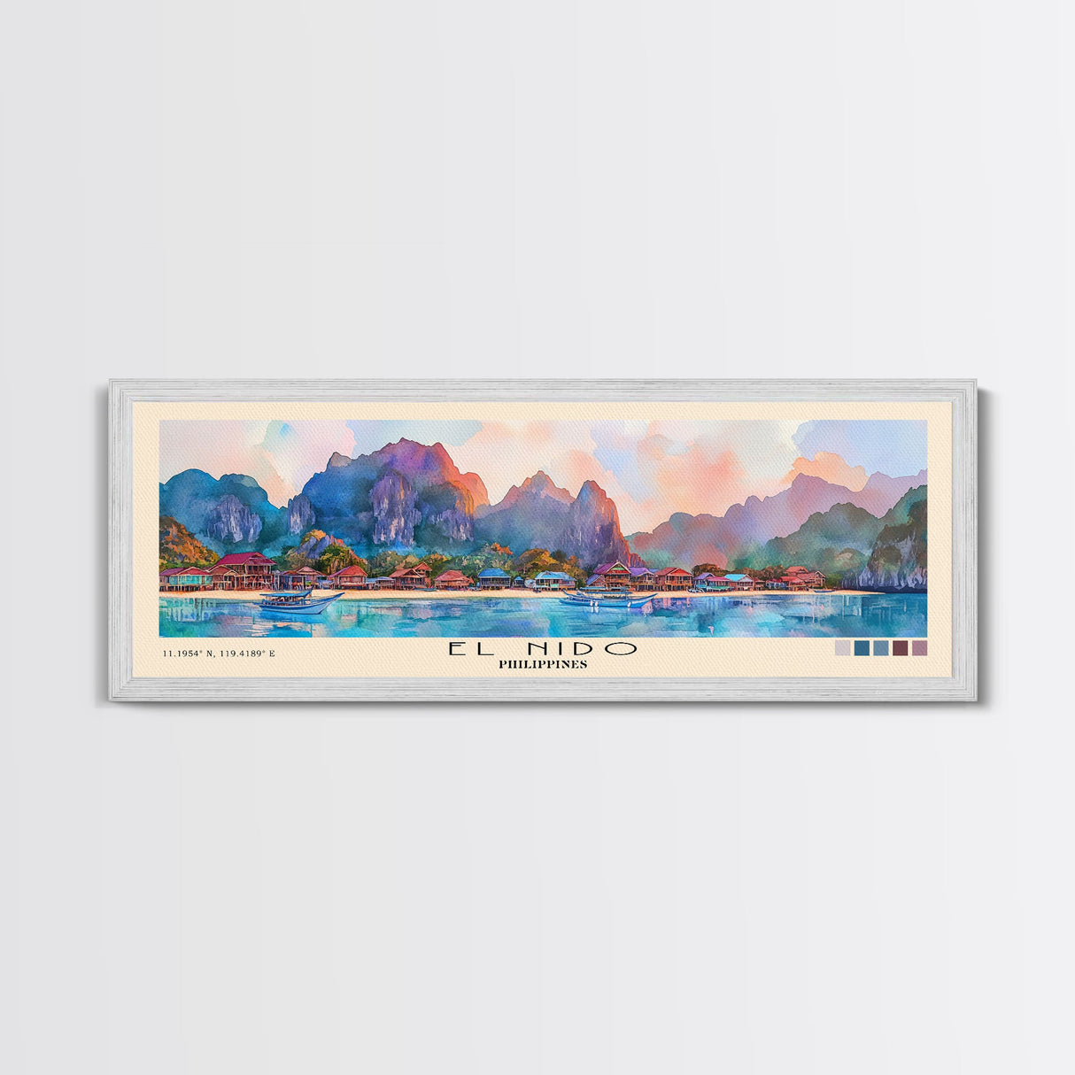 El Nido, Philippines Watercolor Beach Print, Vacation Gift, Philippines Wall Art, Framed Canvas Print, Framed Beach Painting