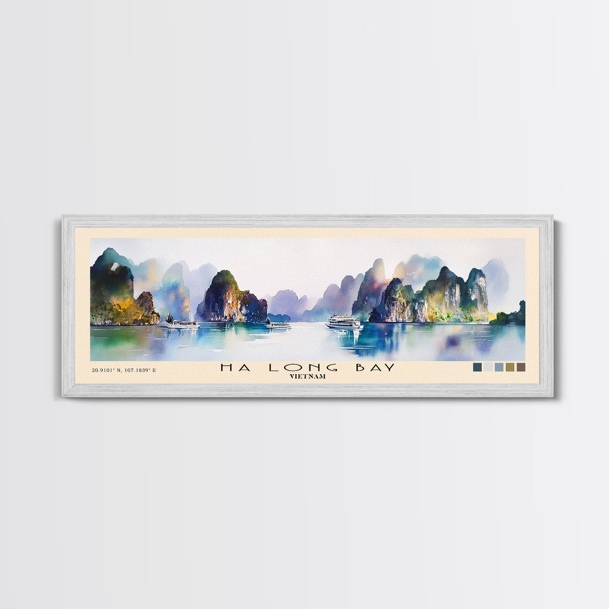 Ha Long Bay, Vietnam Watercolor Beach Print, Vacation Gift, Vietnam Wall Art, Framed Canvas Print, Framed Beach Painting