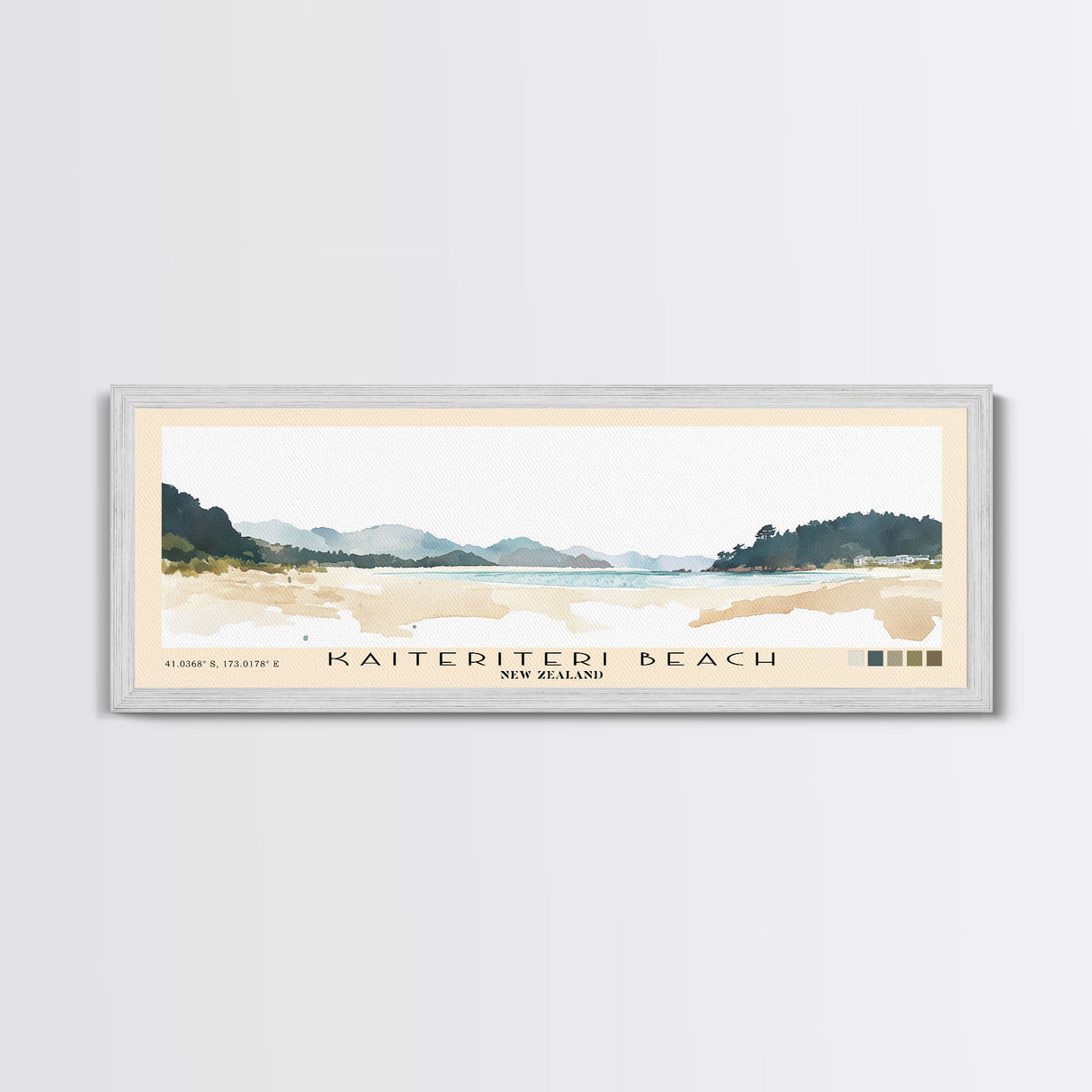 Kaiteriteri Beach, New Zealand Watercolor Beach Print, Vacation Gift, New Zealand Wall Art, Framed Canvas Print, Framed Beach Painting