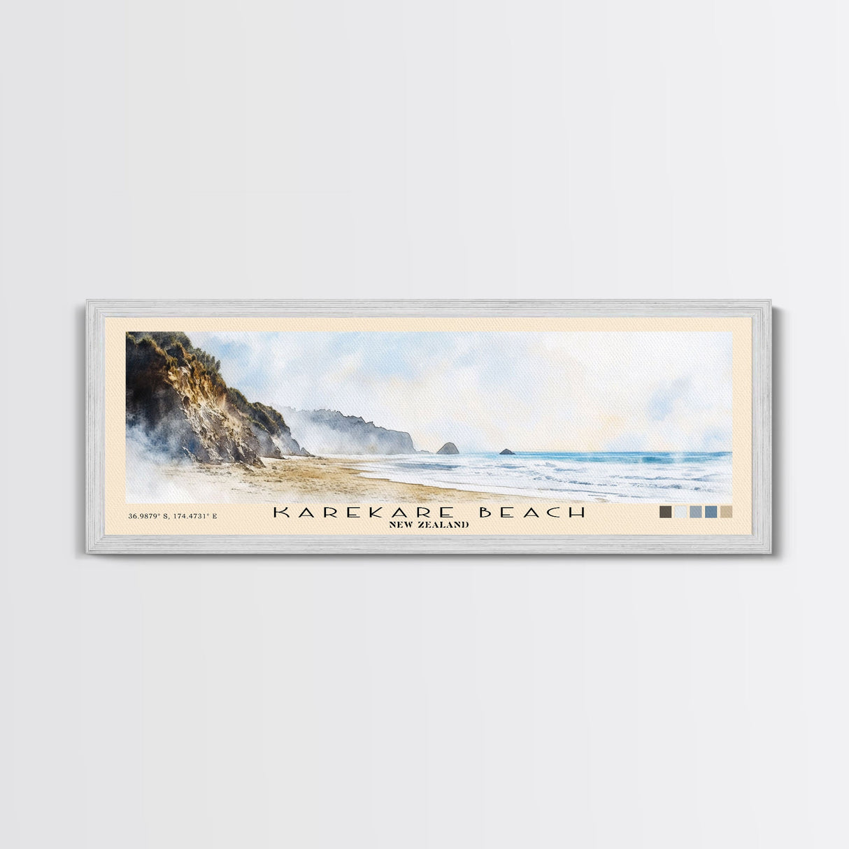 Karekare Beach, New Zealand Watercolor Beach Print, Vacation Gift, New Zealand Wall Art, Framed Canvas Print, Framed Beach Painting