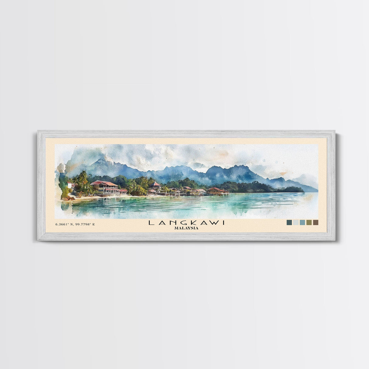 Langkawi, Malaysia Watercolor Beach Print, Vacation Gift, Malaysia Wall Art, Framed Canvas Print, Framed Beach Painting