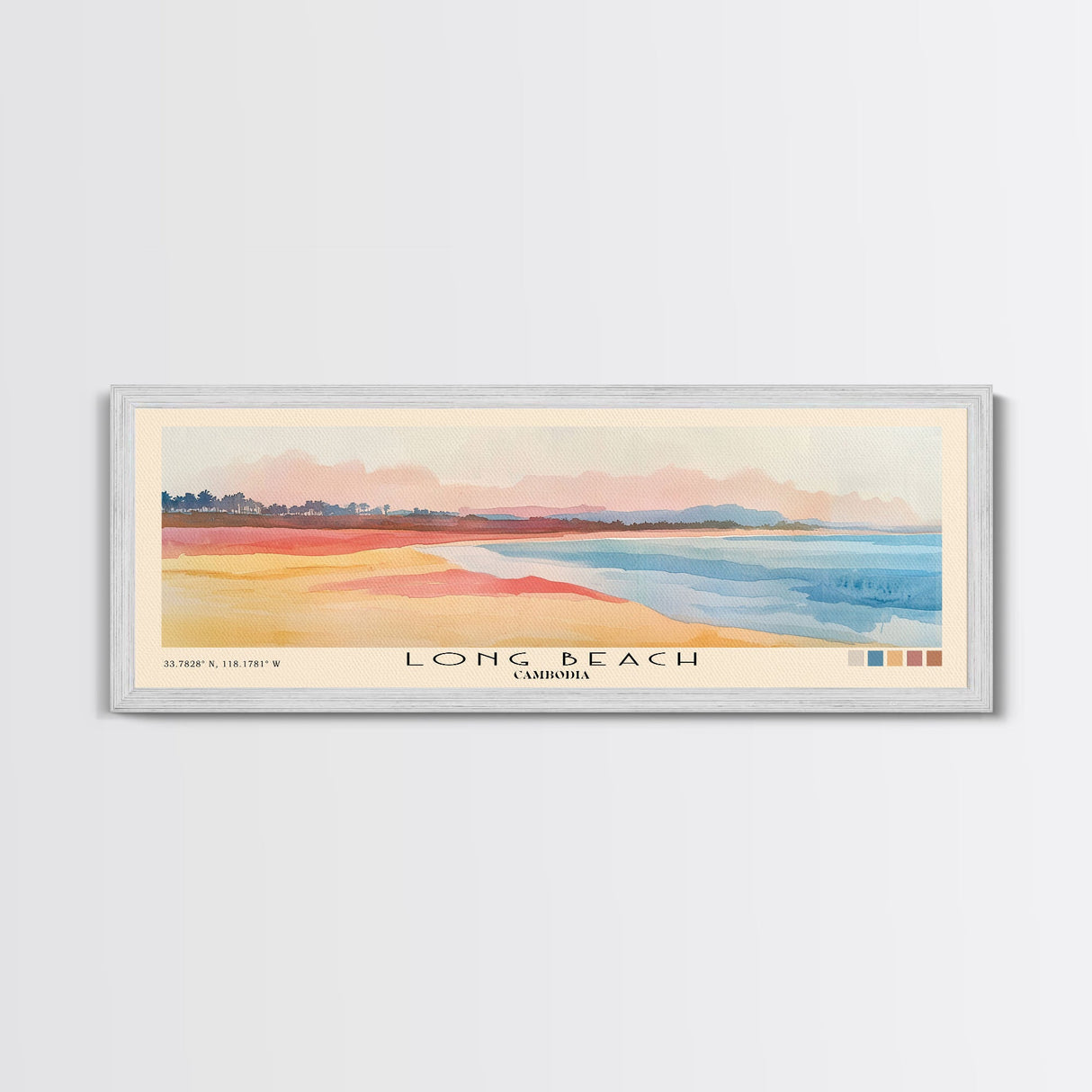 Long Beach, Cambodia Watercolor Beach Print, Vacation Gift, Cambodia Wall Art, Framed Canvas Print, Framed Beach Painting