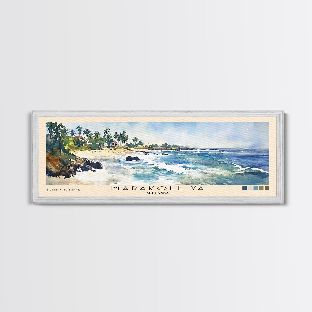 Marakolliya, Sri Lanka Watercolor Beach Print, Vacation Gift, Sri Lanka Wall Art, Framed Canvas Print, Framed Beach Painting