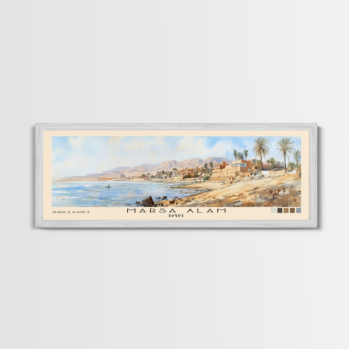 Marsa Alam, Egypt Watercolor Print, Vacation Gift, Egypt Wall Art, Beach Painting, Beach Decor, Large Wall Art, Wood Frame Art