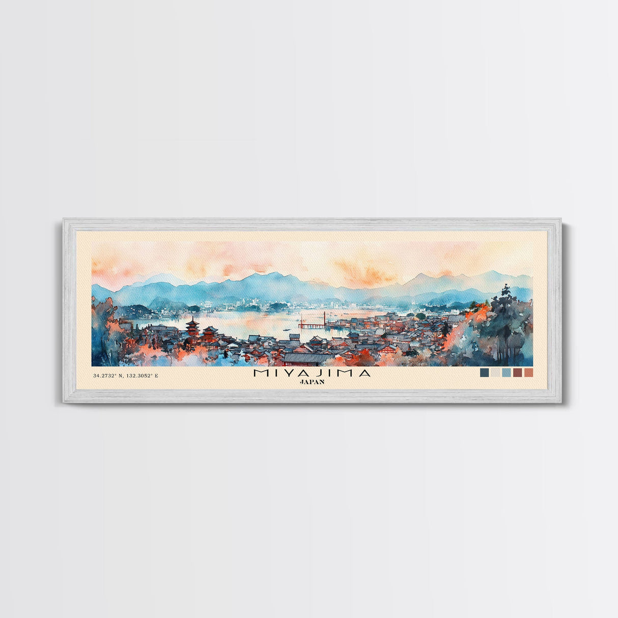 Miyajima, Japan Watercolor Print, Vacation Gift, Japan Wall Art, Beach Painting, Beach Decor, Large Wall Art, Wood Frame Art