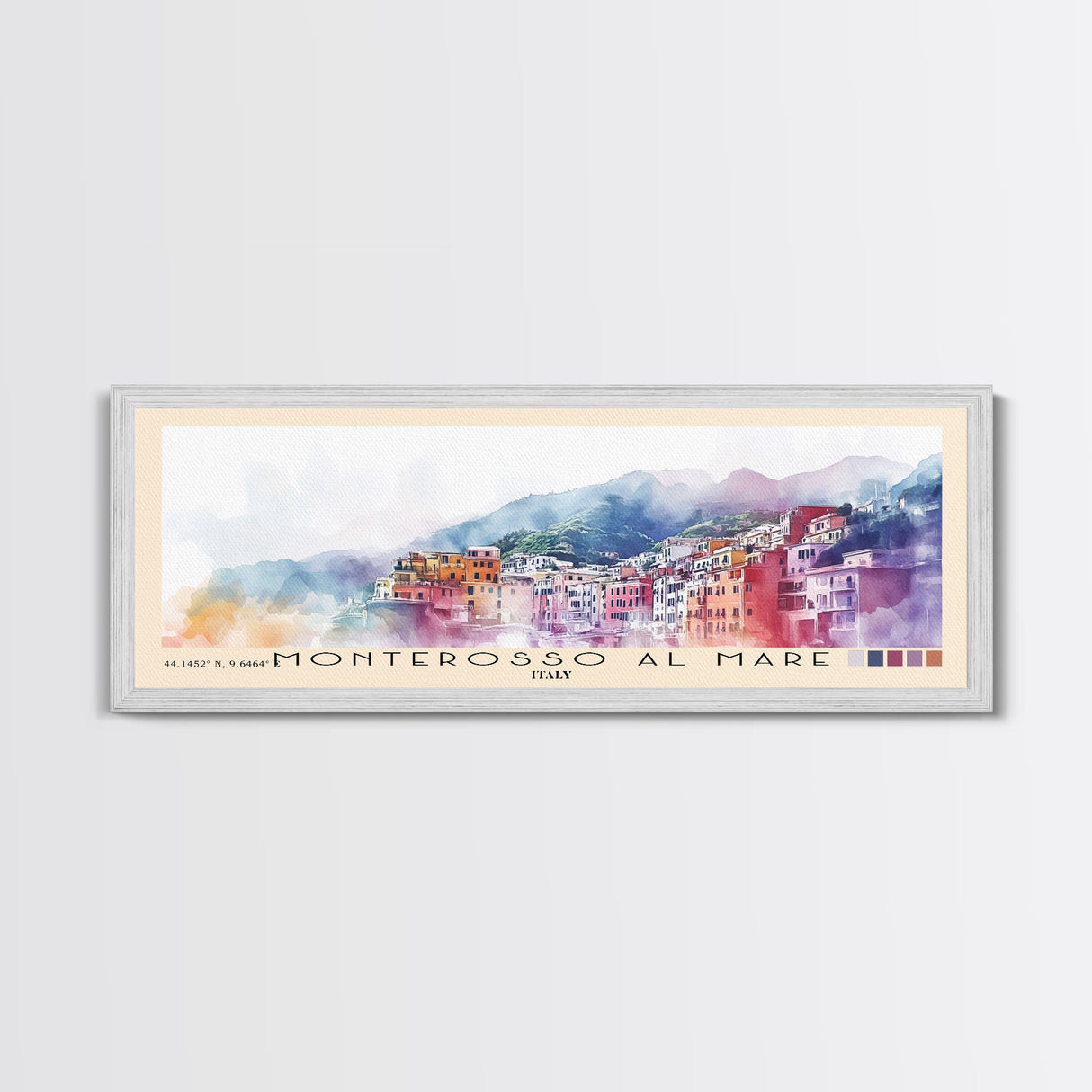 Monterosso al Mare, Italy Watercolor Print, Vacation Gift, Italy Wall Art, Beach Painting, Beach Decor, Large Wall Art, Wood Frame Art