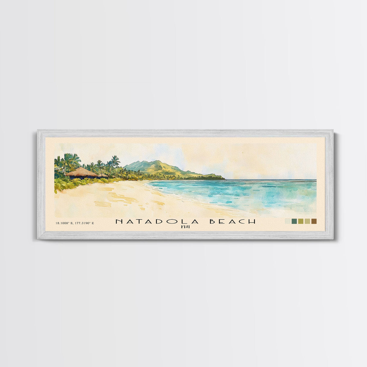 Natadola Beach, Fiji Watercolor Print, Vacation Gift, Fiji Wall Art, Beach Painting, Beach Decor, Large Wall Art, Wood Frame Art