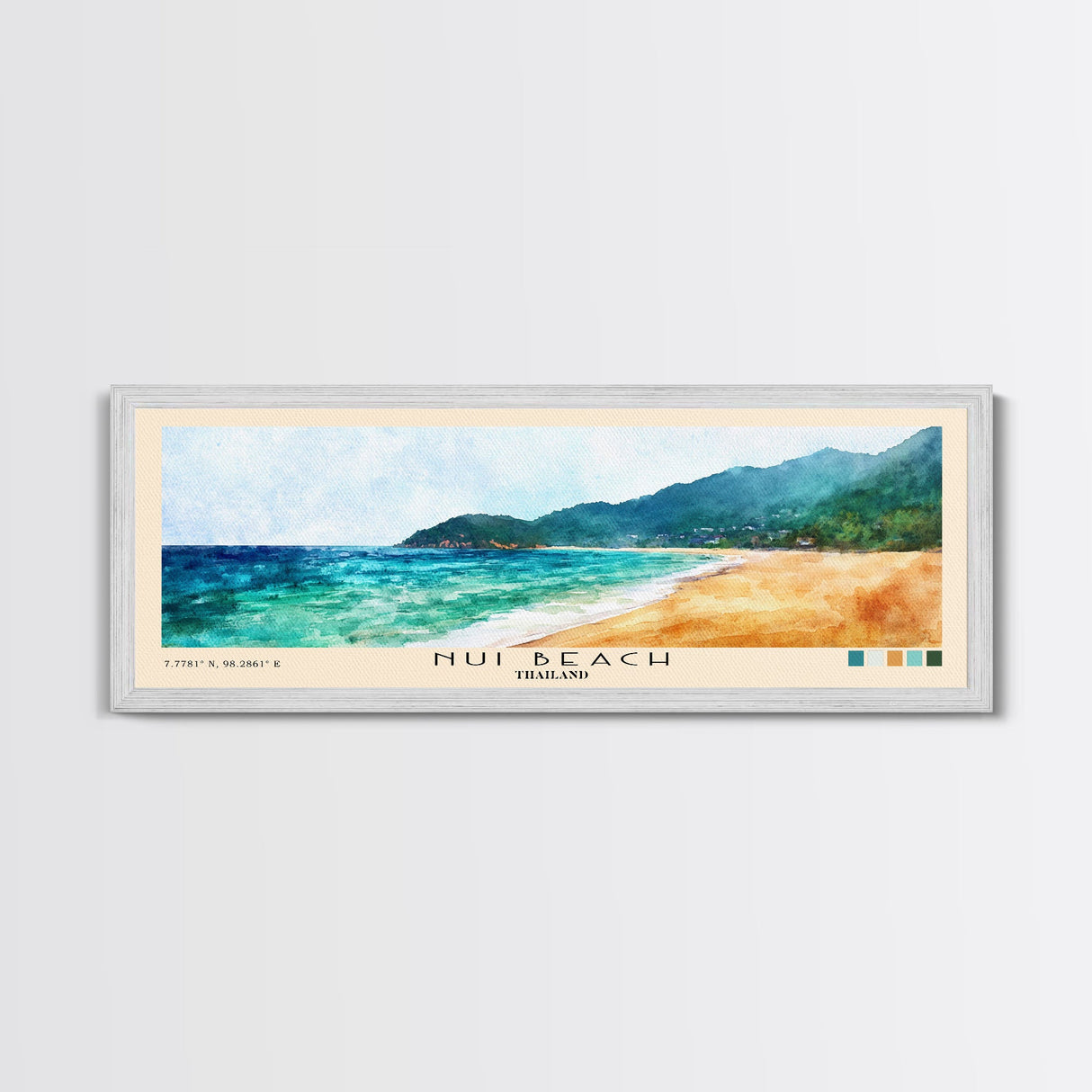 Nui Beach, Thailand Watercolor Print, Vacation Gift, Thailand Wall Art, Beach Painting, Beach Decor, Large Wall Art, Wood Frame Art