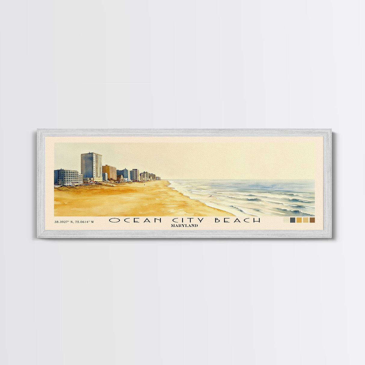 Ocean City Beach, Maryland Watercolor Beach Print, Vacation Gift, Maryland Wall Art, Framed Canvas Print, Framed Beach Painting