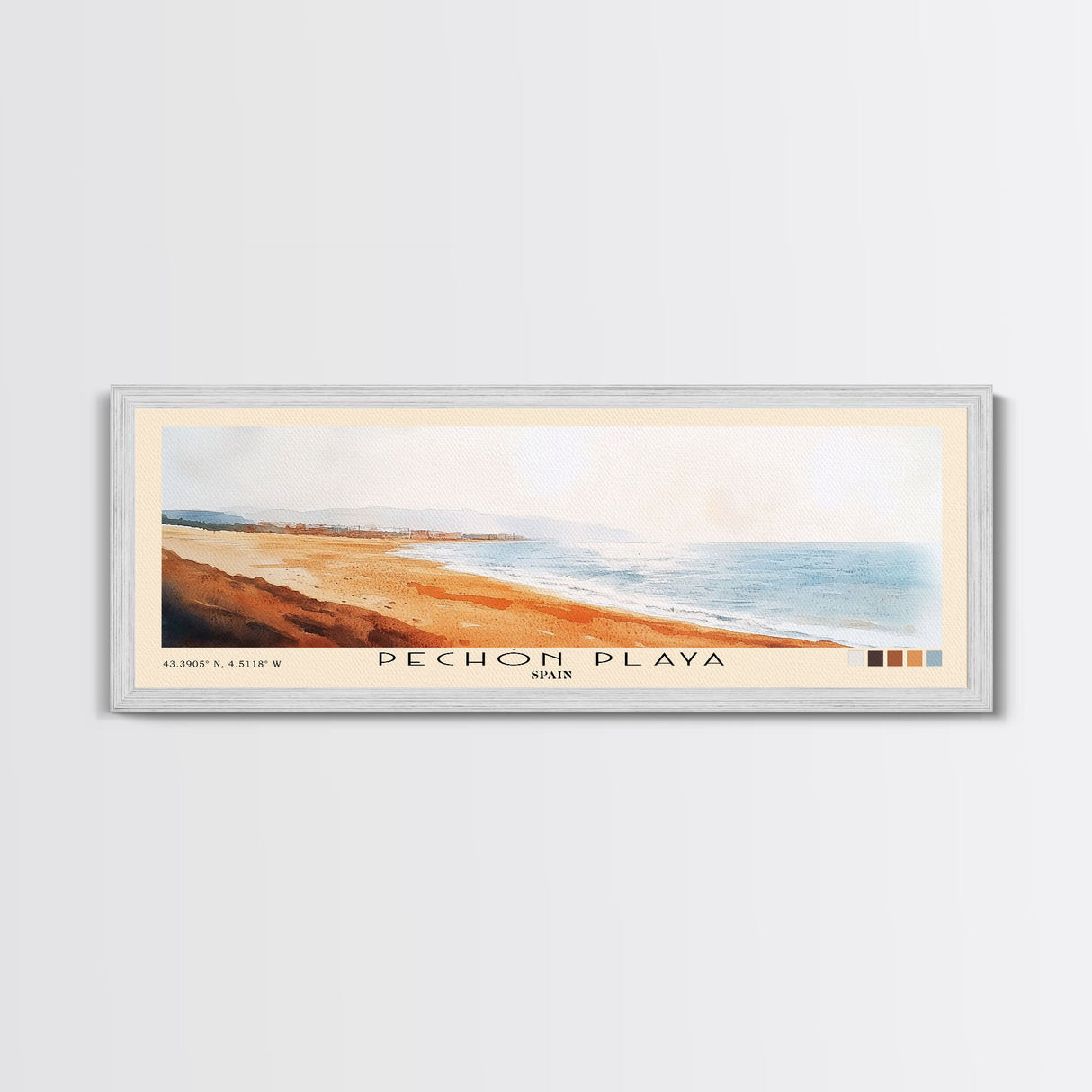 Pechón Playa, Spain Watercolor Print, Vacation Gift, Spain Wall Art, Beach Painting, Beach Decor, Large Wall Art, Wood Frame Art