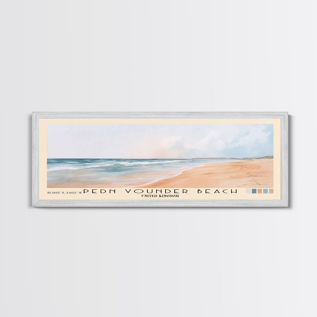 Pedn Vounder Beach, United Kingdom Watercolor Beach Print, Vacation Gift, United Kingdom Wall Art, Framed Canvas Print, Framed Beach Painting