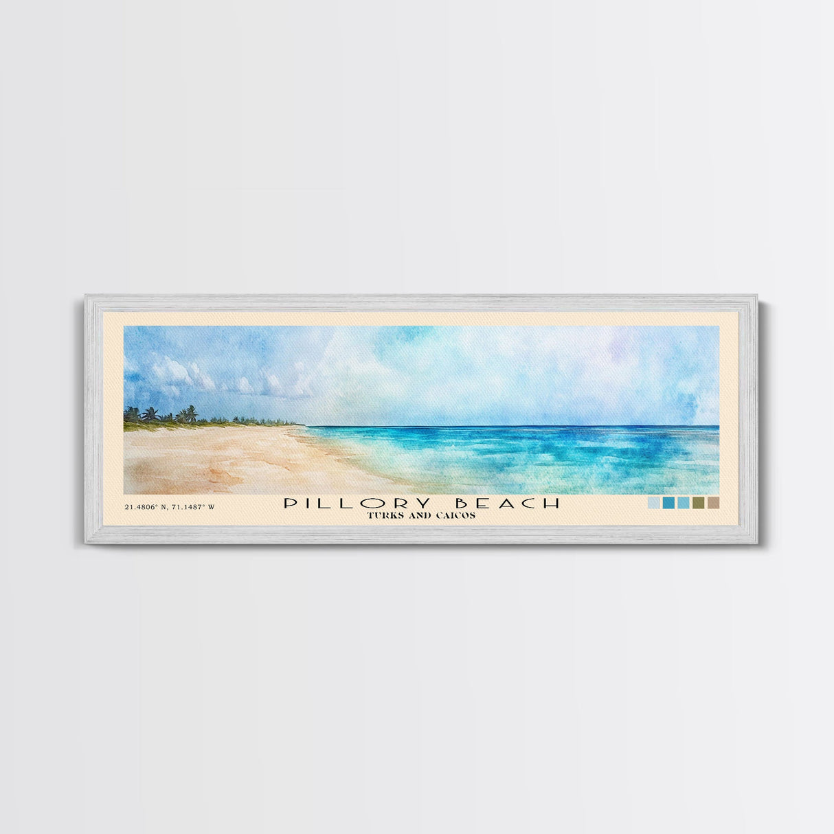 Pillory Beach, Turks and Caicos Watercolor Beach Print, Vacation Gift, Turks and Caicos Wall Art, Framed Canvas Print, Framed Beach Painting