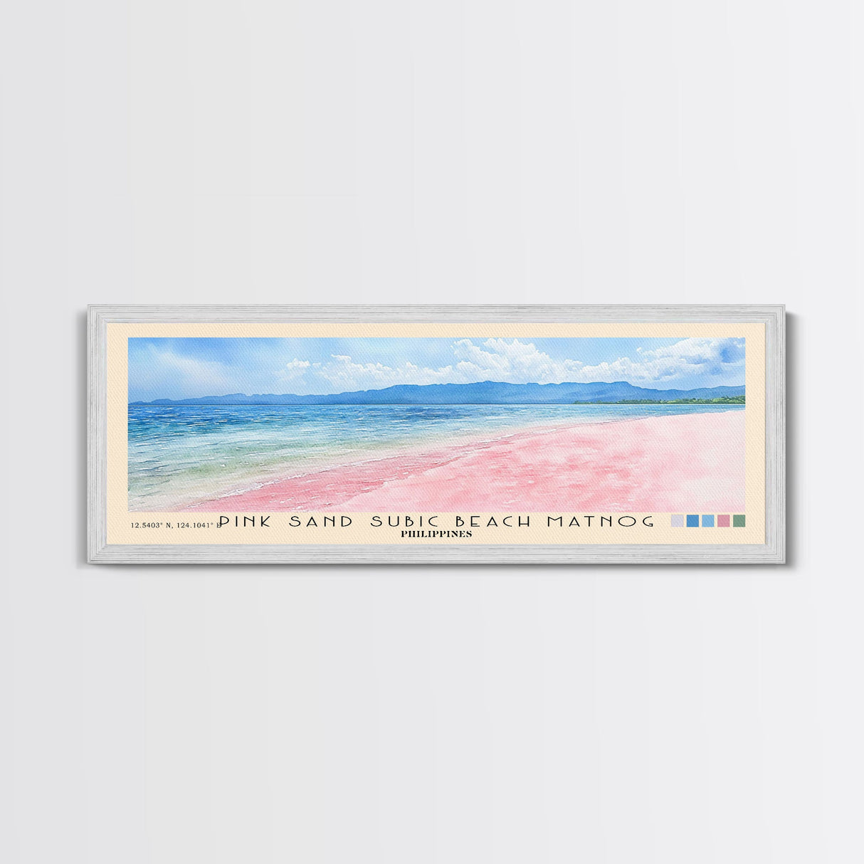 Pink sand Subic beach Matnog, Philippines Watercolor Print, Vacation Gift, Philippines Wall Art, Beach Painting, Beach Decor, Large Wall Art, Wood Frame Art