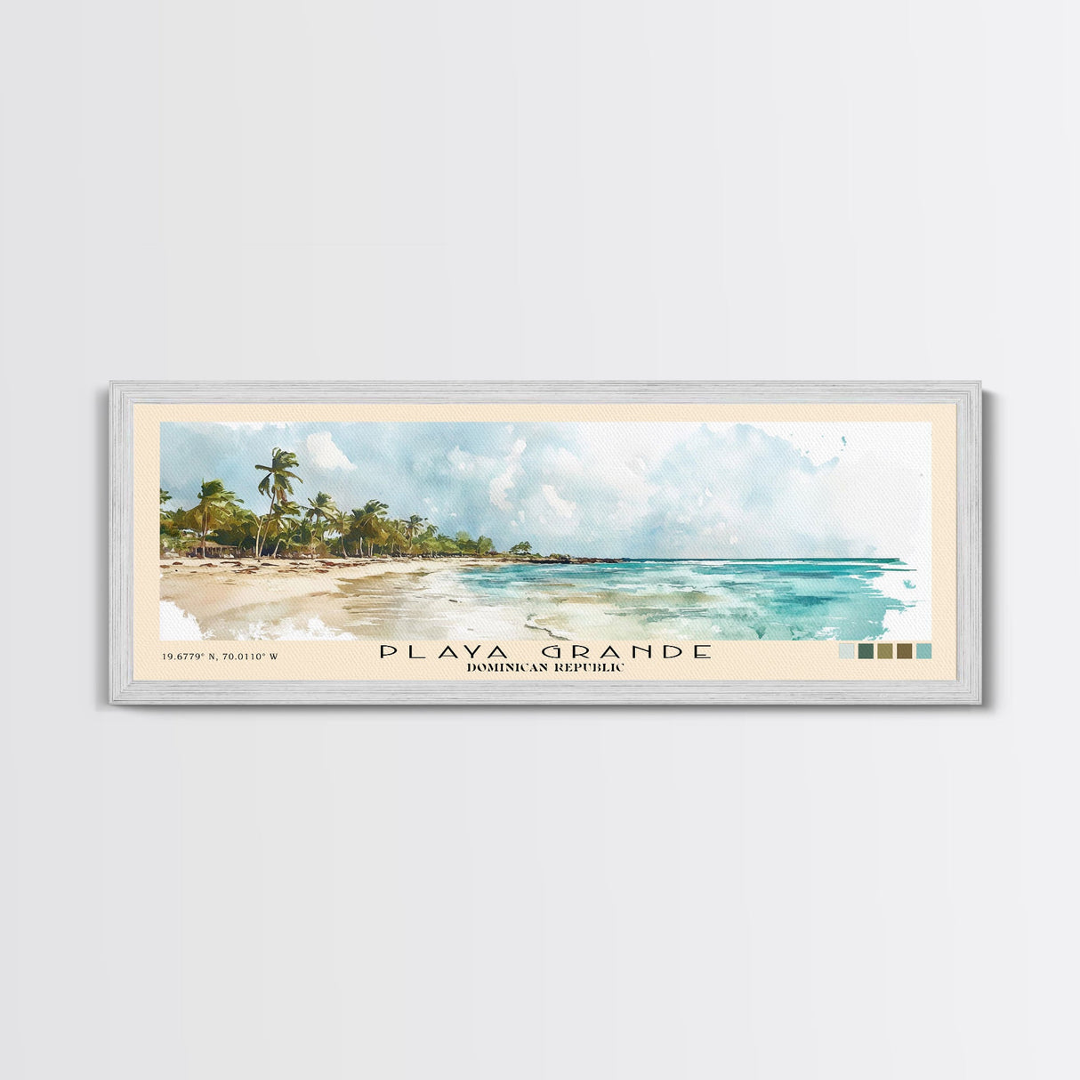 Playa Grande, Dominican Republic Watercolor Beach Print, Vacation Gift, Dominican Republic Wall Art, Framed Canvas Print, Framed Beach Painting