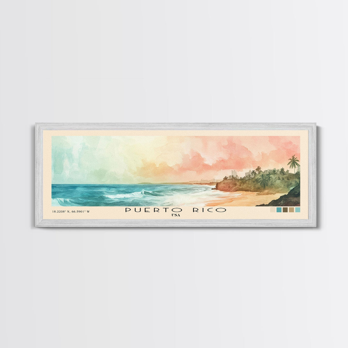 Puerto Rico, USA Watercolor Print, Vacation Gift, USA Wall Art, Beach Painting, Beach Decor, Large Wall Art, Wood Frame Art