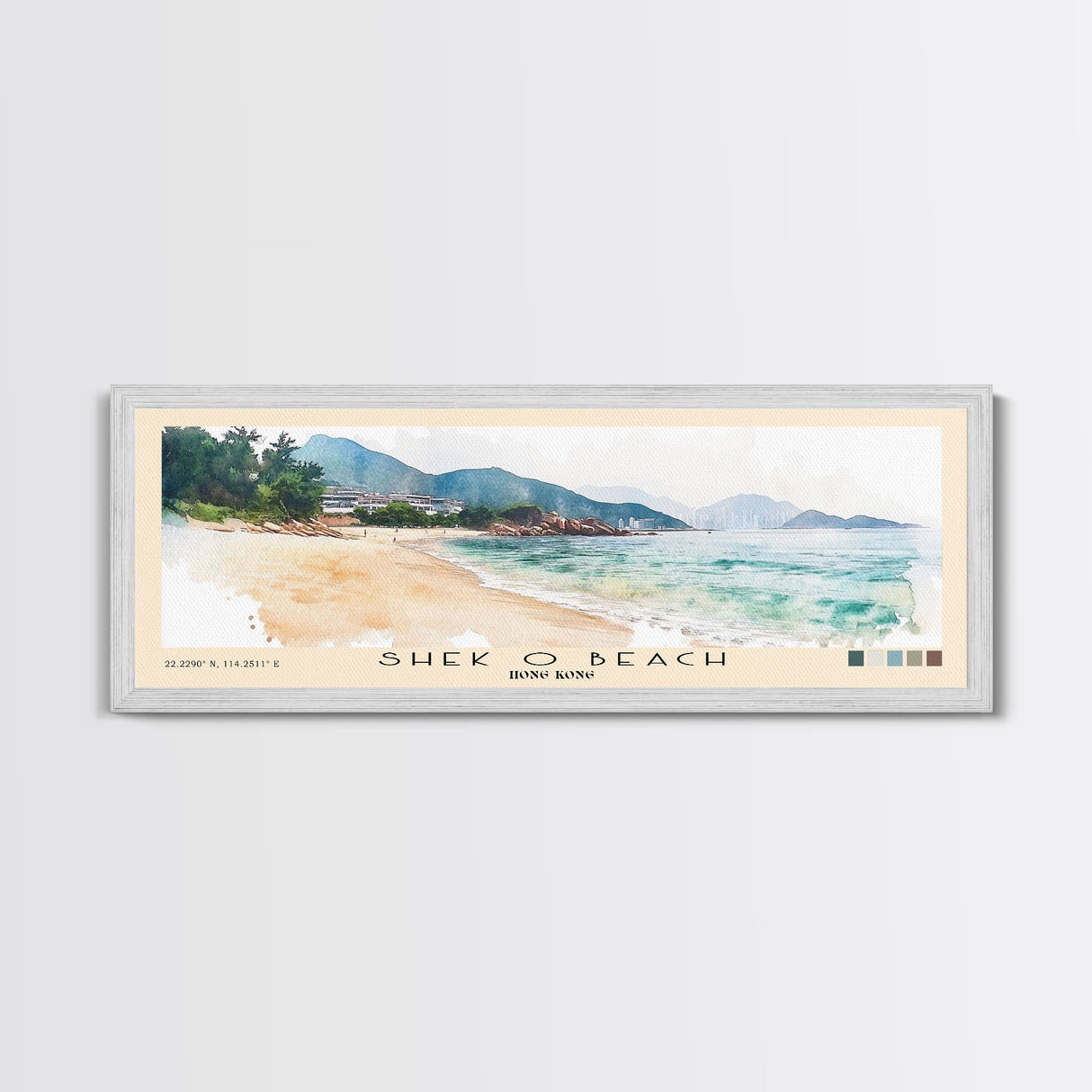 Shek O Beach, Hong Kong Watercolor Print, Vacation Gift, Hong Kong Wall Art, Beach Painting, Beach Decor, Large Wall Art, Wood Frame Art