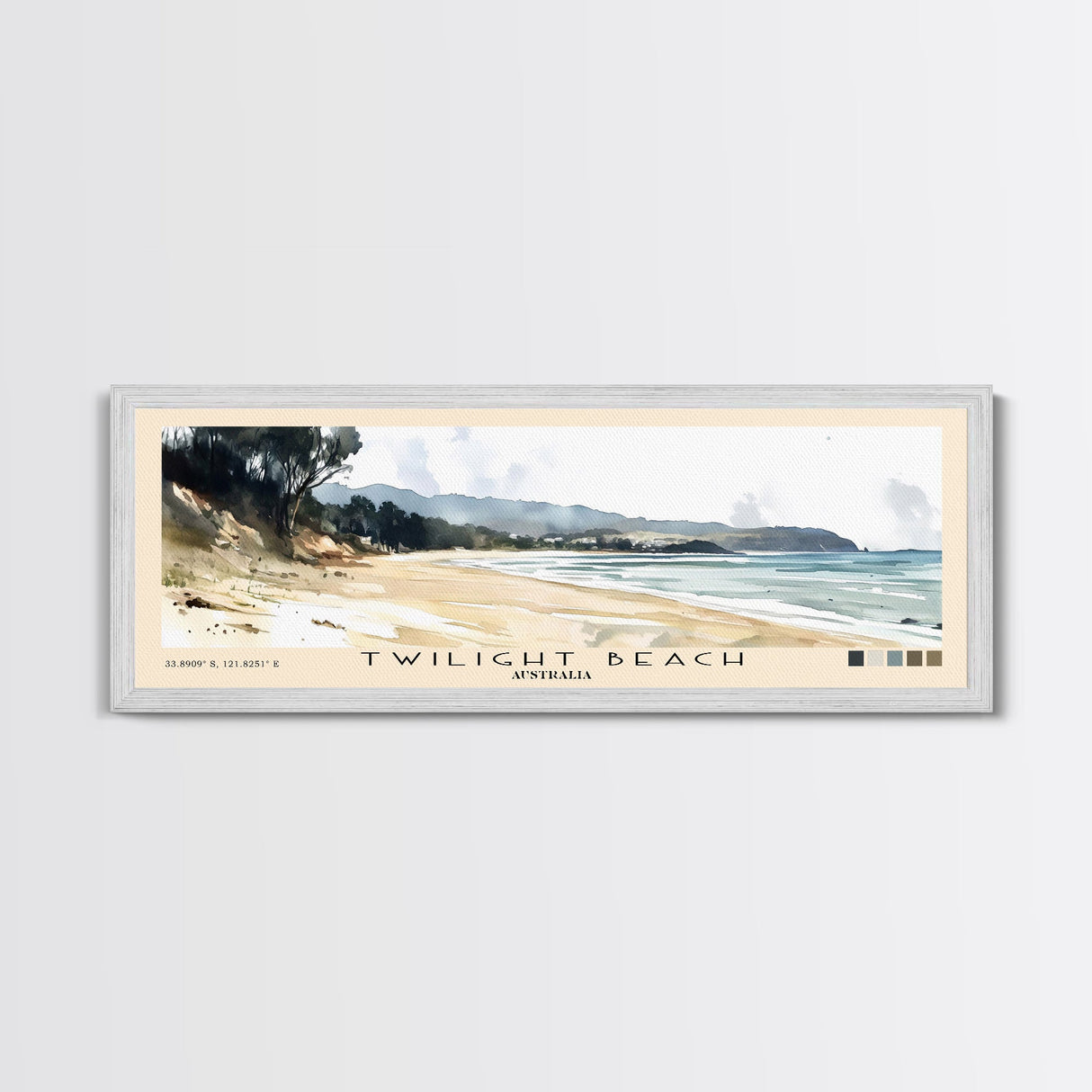 Twilight Beach, Australia Watercolor Beach Print, Vacation Gift, Australia Wall Art, Framed Canvas Print, Framed Beach Painting