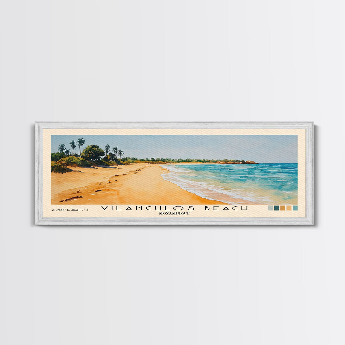 Vilanculos Beach, Mozambique Watercolor Print, Vacation Gift, Mozambique Wall Art, Beach Painting, Beach Decor, Large Wall Art, Wood Frame Art