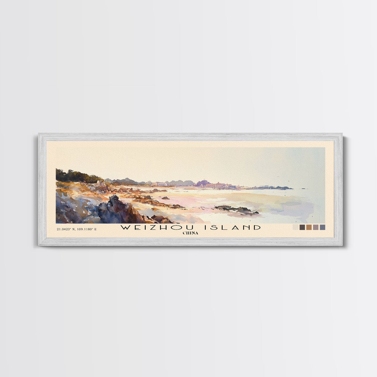 Weizhou Island, China Watercolor Print, Vacation Gift, China Wall Art, Beach Painting, Beach Decor, Large Wall Art, Wood Frame Art