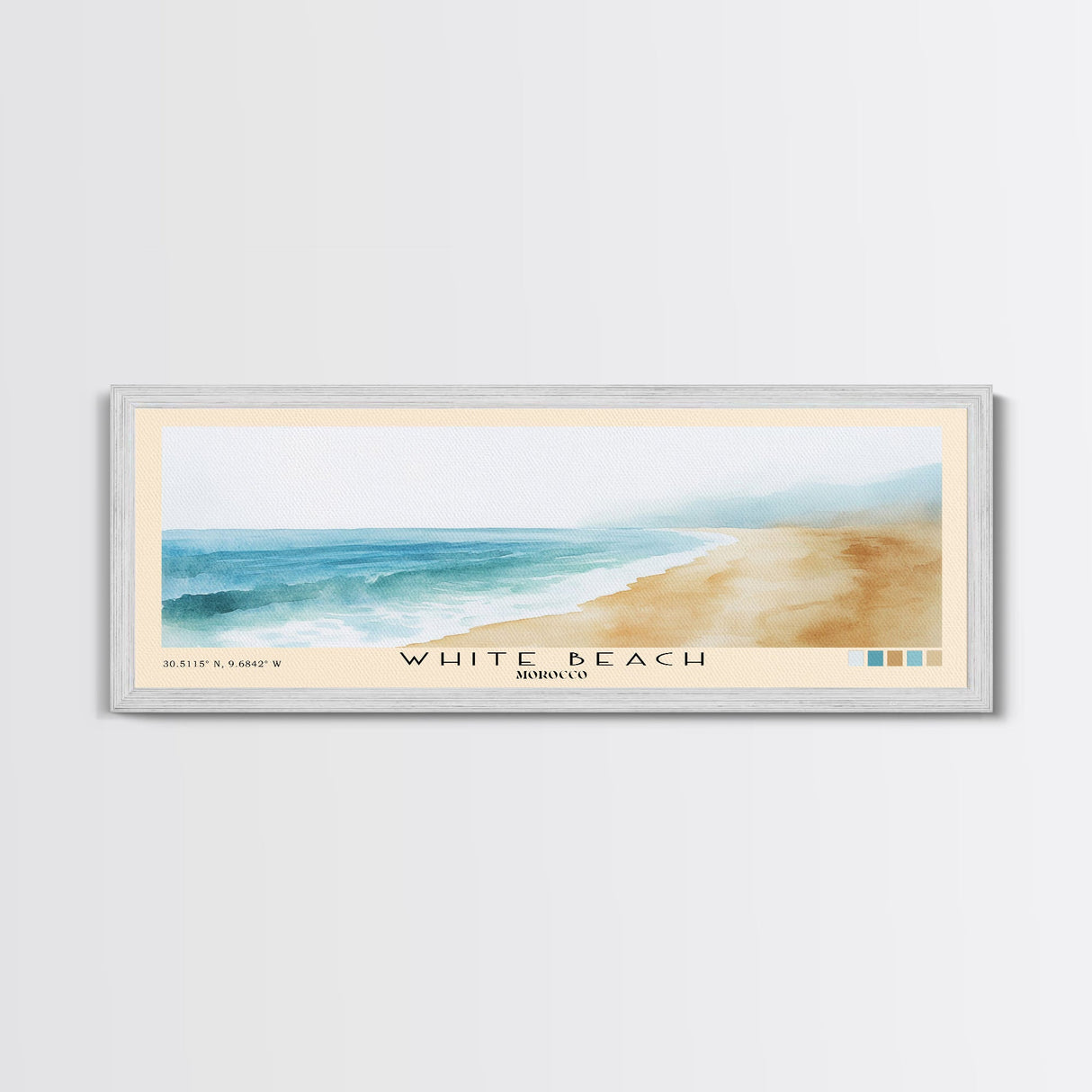 White Beach, Morocco Watercolor Beach Print, Vacation Gift, Morocco Wall Art, Framed Canvas Print, Framed Beach Painting