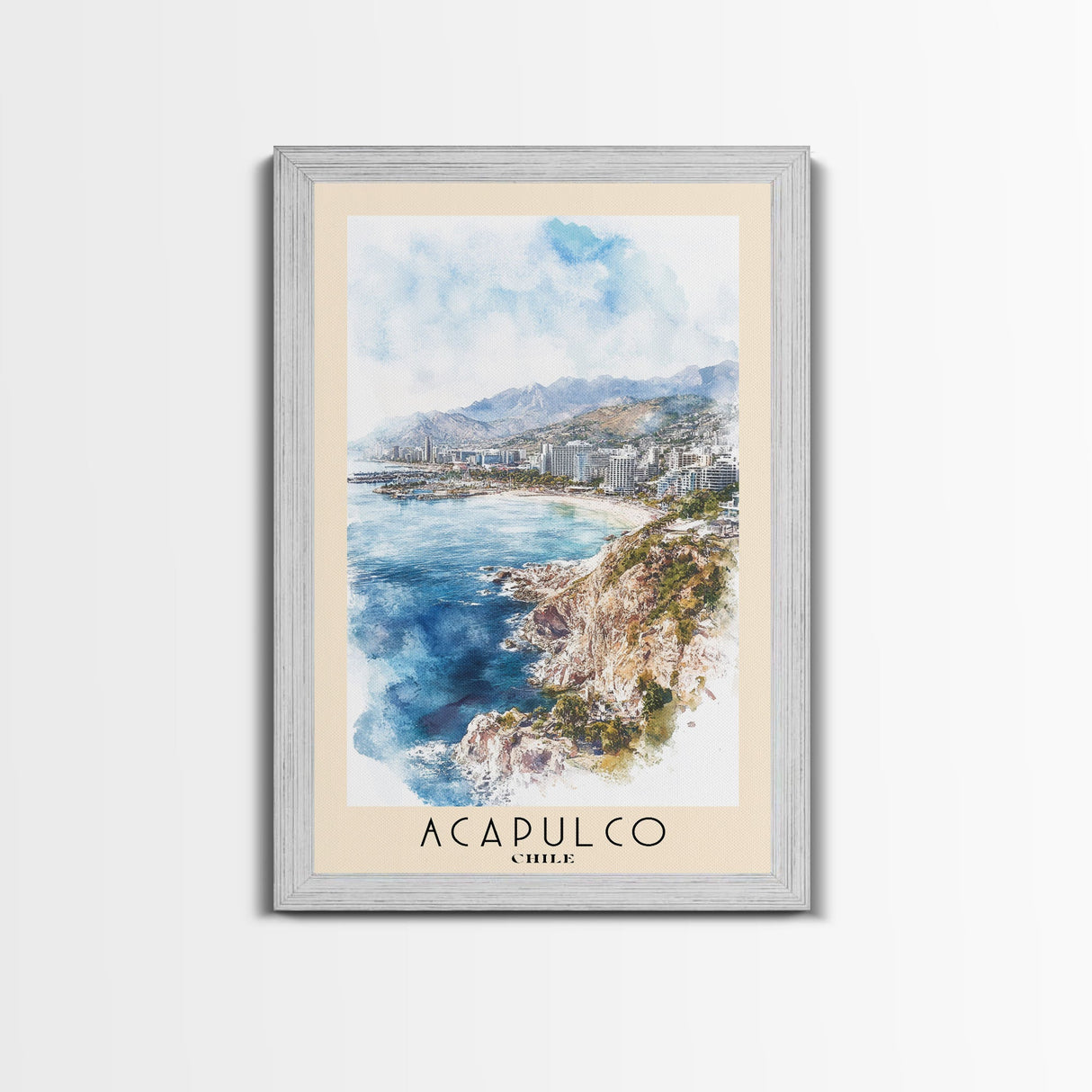 Acapulco, Chile Watercolor Beach Print, Vacation Gift, Chile Wall Art, Beach Painting, Beach Decor, Beach Painting