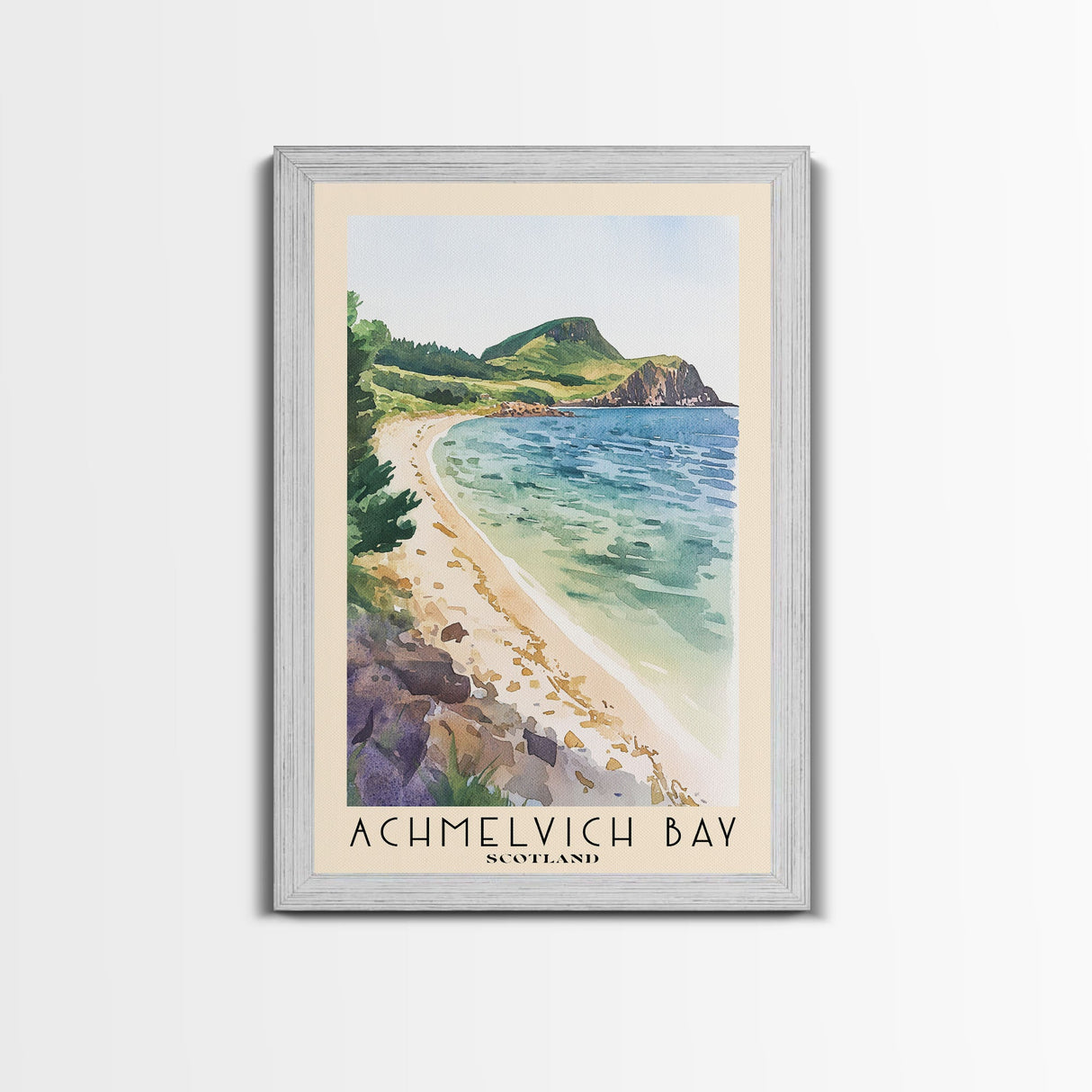 Achmelvich Bay, Scotland Watercolor Print, Vacation Gift, Scotland Wall Art, Beach Painting, Beach Decor, Large Wall Art, Wood Frame Art