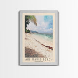 Air Manis Beach, Indonesia Watercolor Beach Print, Vacation Gift, Indonesia Wall Art, Framed Canvas Print, Framed Beach Painting