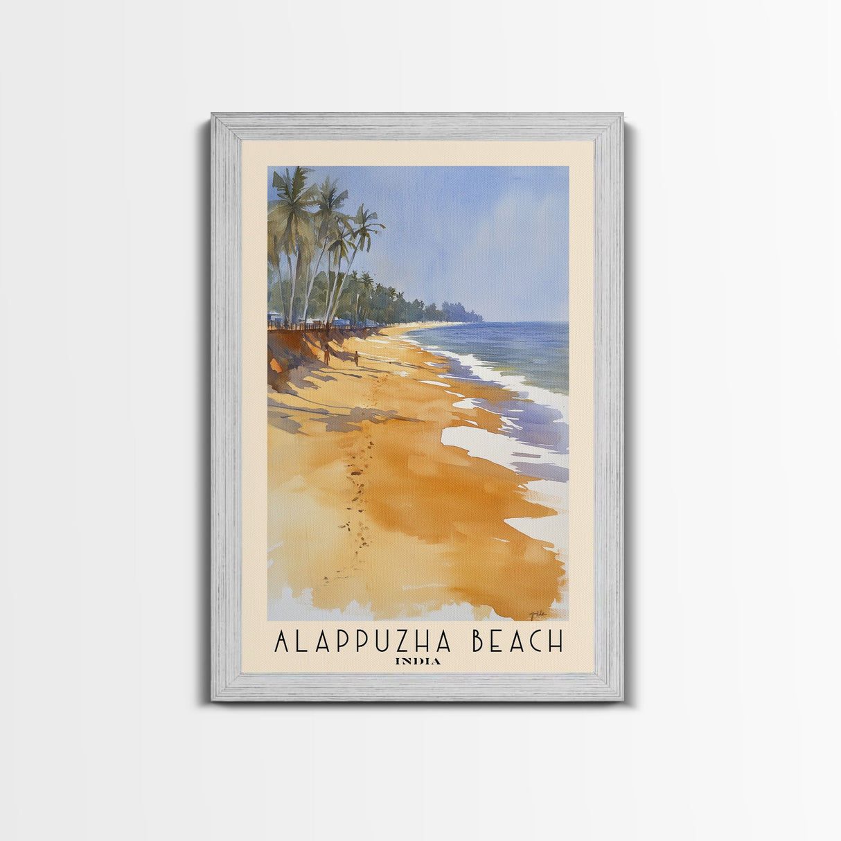 Alappuzha Beach, India Watercolor Print, Vacation Gift, India Wall Art, Beach Painting, Beach Decor, Large Wall Art, Wood Frame Art