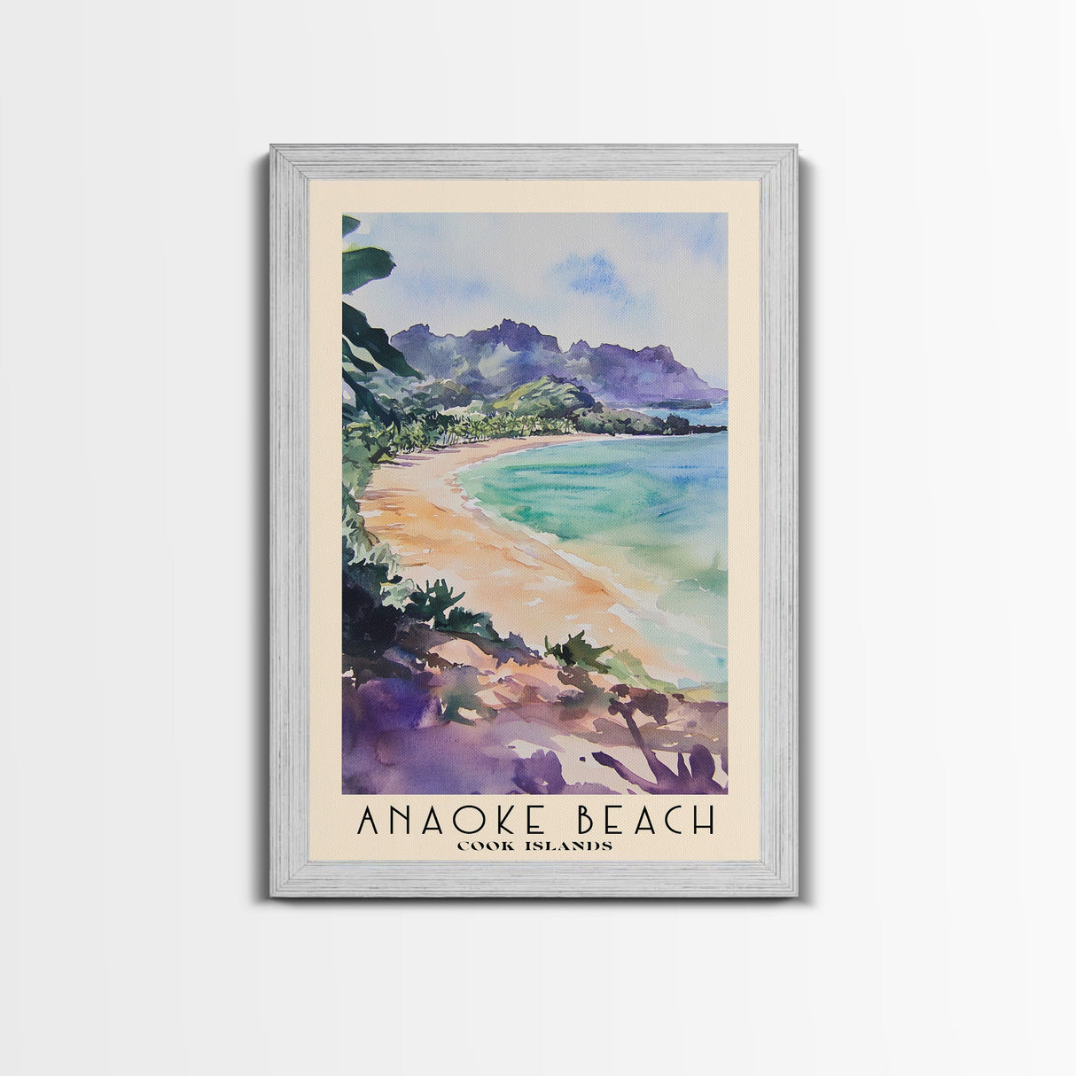 Anaoke Beach, Cook Islands Watercolor Beach Print, Vacation Gift, Cook Islands Wall Art, Beach Painting, Beach Decor, Beach Painting