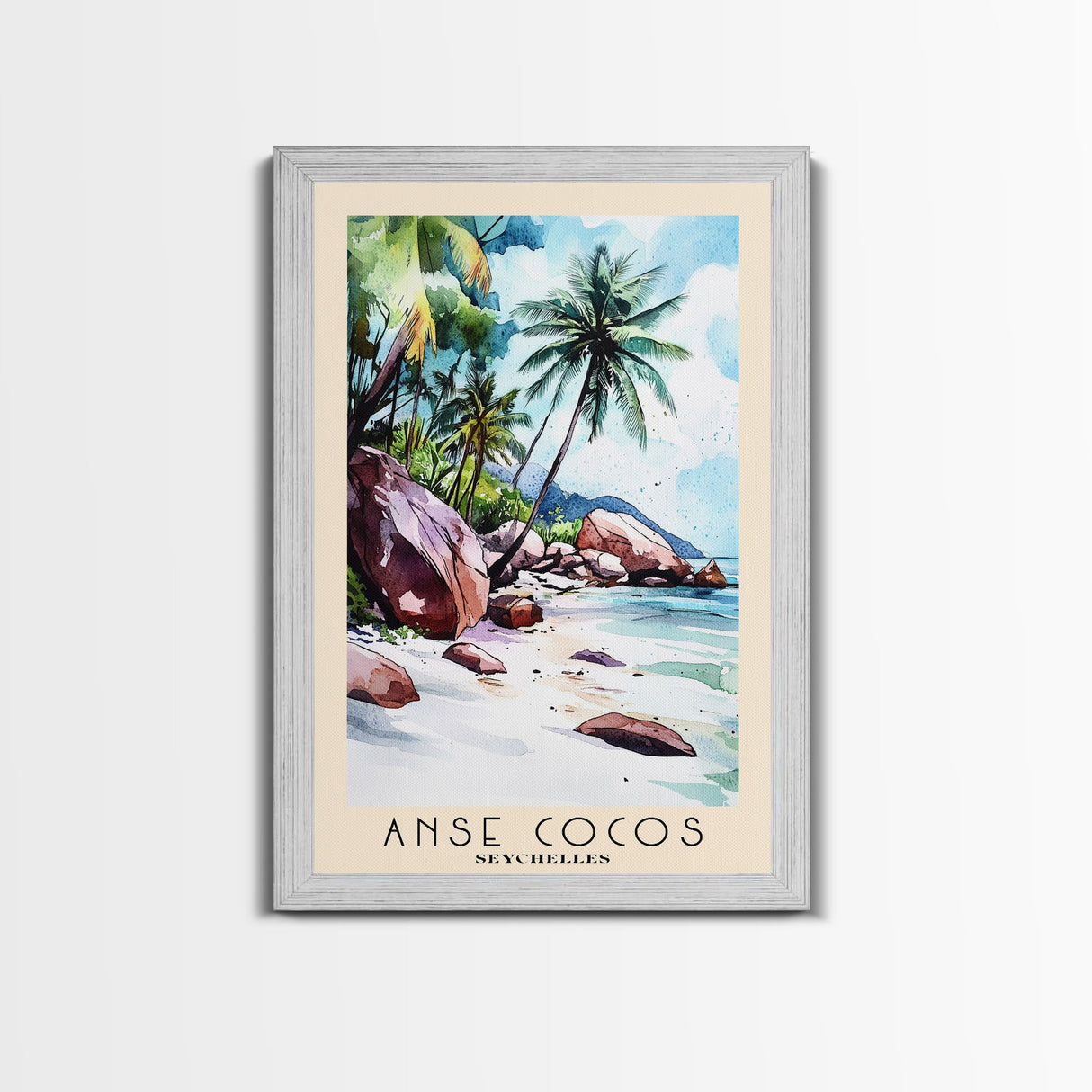 Anse Cocos, Seychelles Watercolor Beach Print, Vacation Gift, Seychelles Wall Art, Beach Painting, Beach Decor, Beach Painting