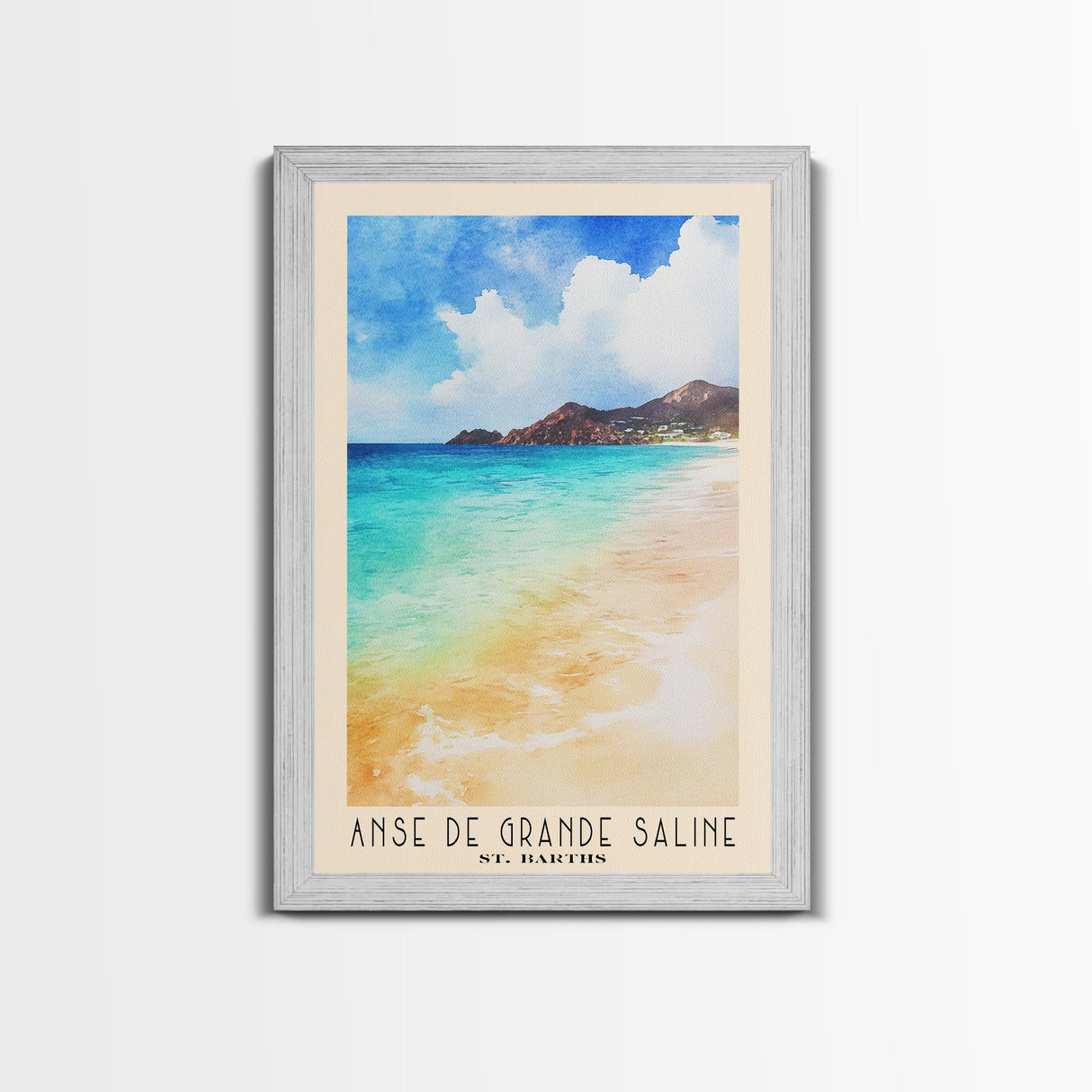 Anse de Grande Saline, St. Barths Watercolor Print, Vacation Gift, St. Barths Wall Art, Beach Painting, Beach Decor, Large Wall Art, Wood Frame Art