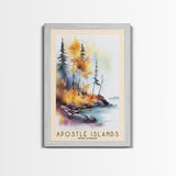 Apostle Islands, Wisconsin Watercolor Print, Vacation Gift, Wisconsin Wall Art, Beach Painting, Beach Decor, Large Wall Art, Wood Frame Art