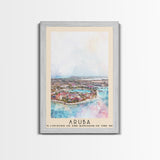 Aruba, autonomous country of the Kingdom of the Netherlands Watercolor Beach Print, Vacation Gift, autonomous country of the Kingdom of the Netherlands Wall Art, Framed Canvas Print, Framed Beach Painting