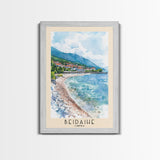 Beidaihe, China Watercolor Beach Print, Vacation Gift, China Wall Art, Framed Canvas Print, Framed Beach Painting