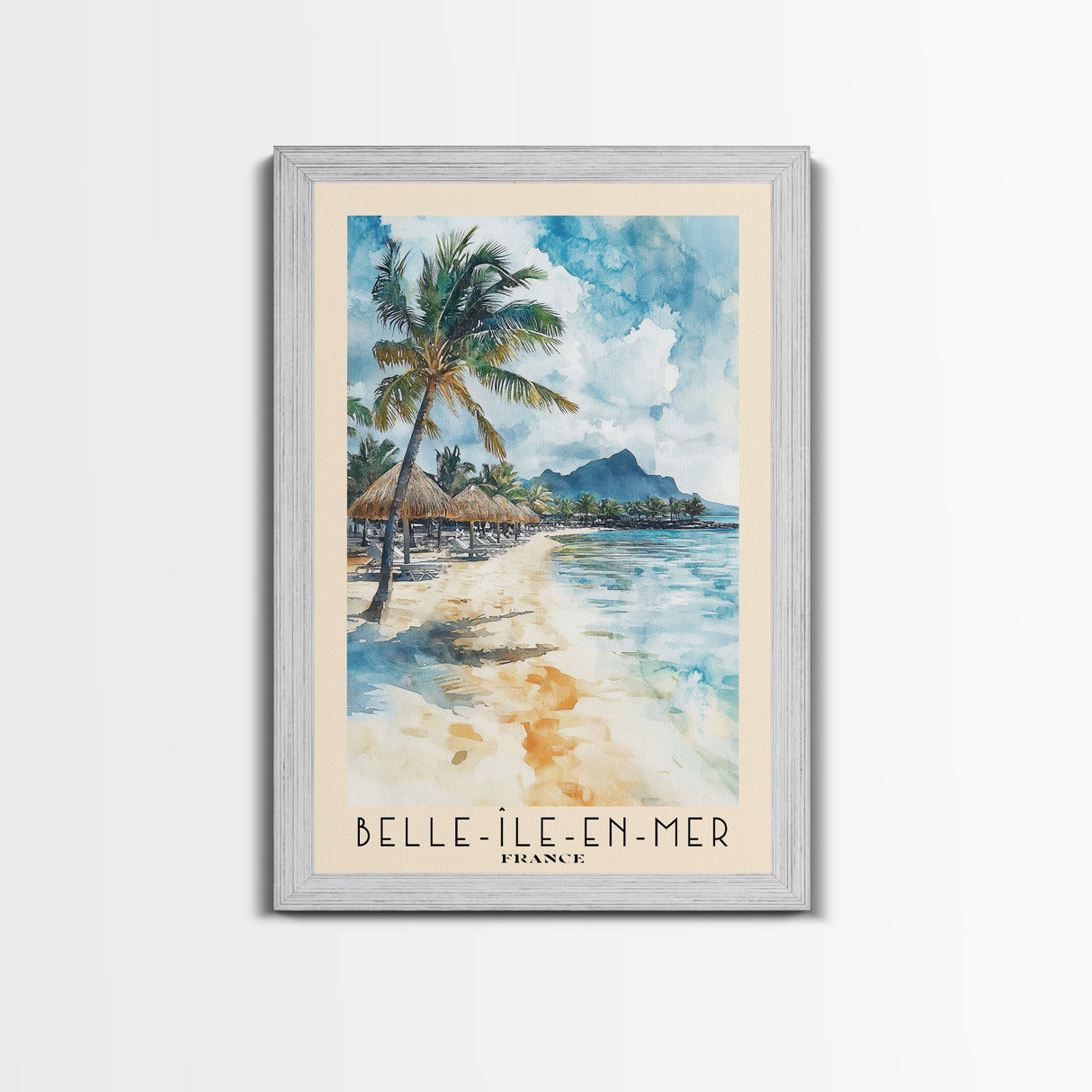 Belle-Île-en-Mer, France Watercolor Print, Vacation Gift, France Wall Art, Beach Painting, Beach Decor, Large Wall Art, Wood Frame Art