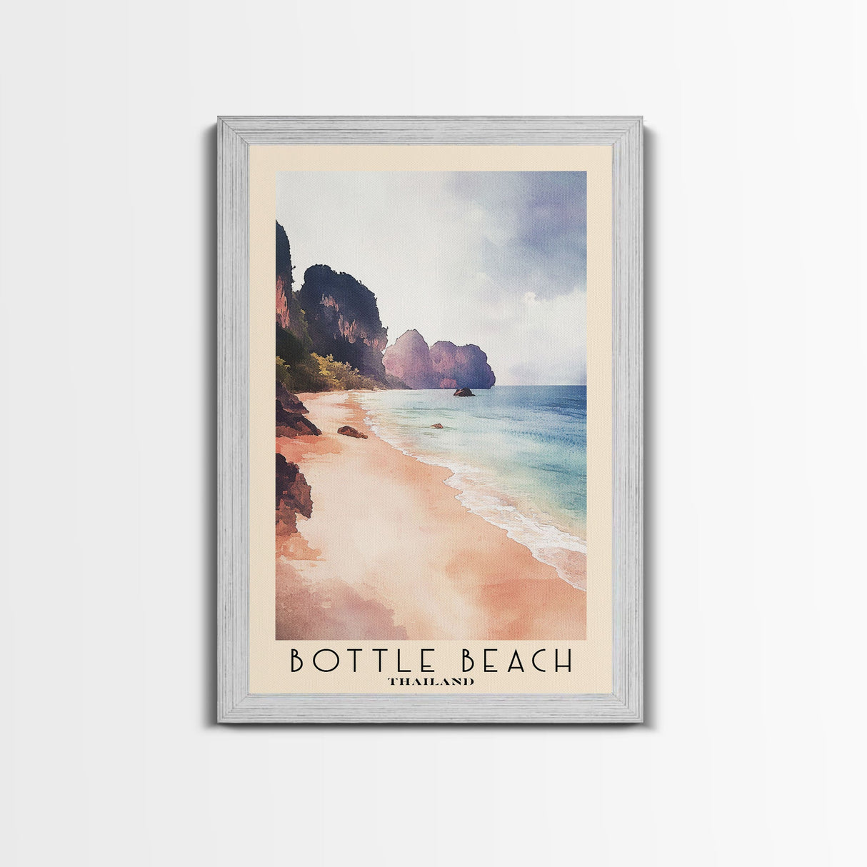 Bottle Beach, Thailand Watercolor Beach Print, Vacation Gift, Thailand Wall Art, Framed Canvas Print, Framed Beach Painting