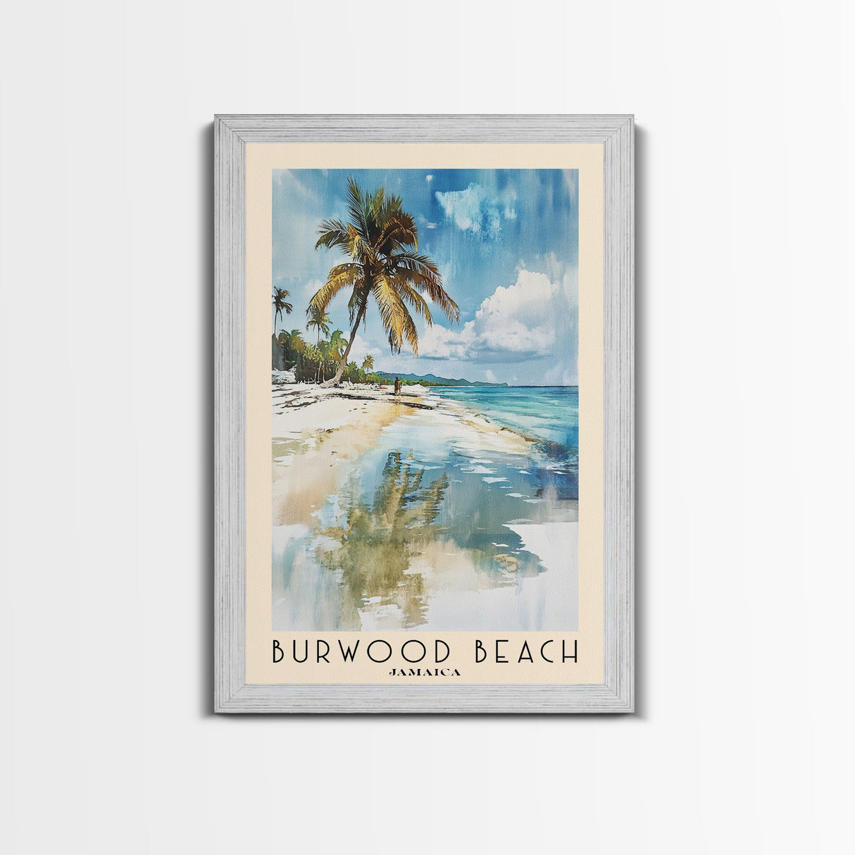 Burwood Beach, Jamaica Watercolor Beach Print, Vacation Gift, Jamaica Wall Art, Framed Canvas Print, Framed Beach Painting