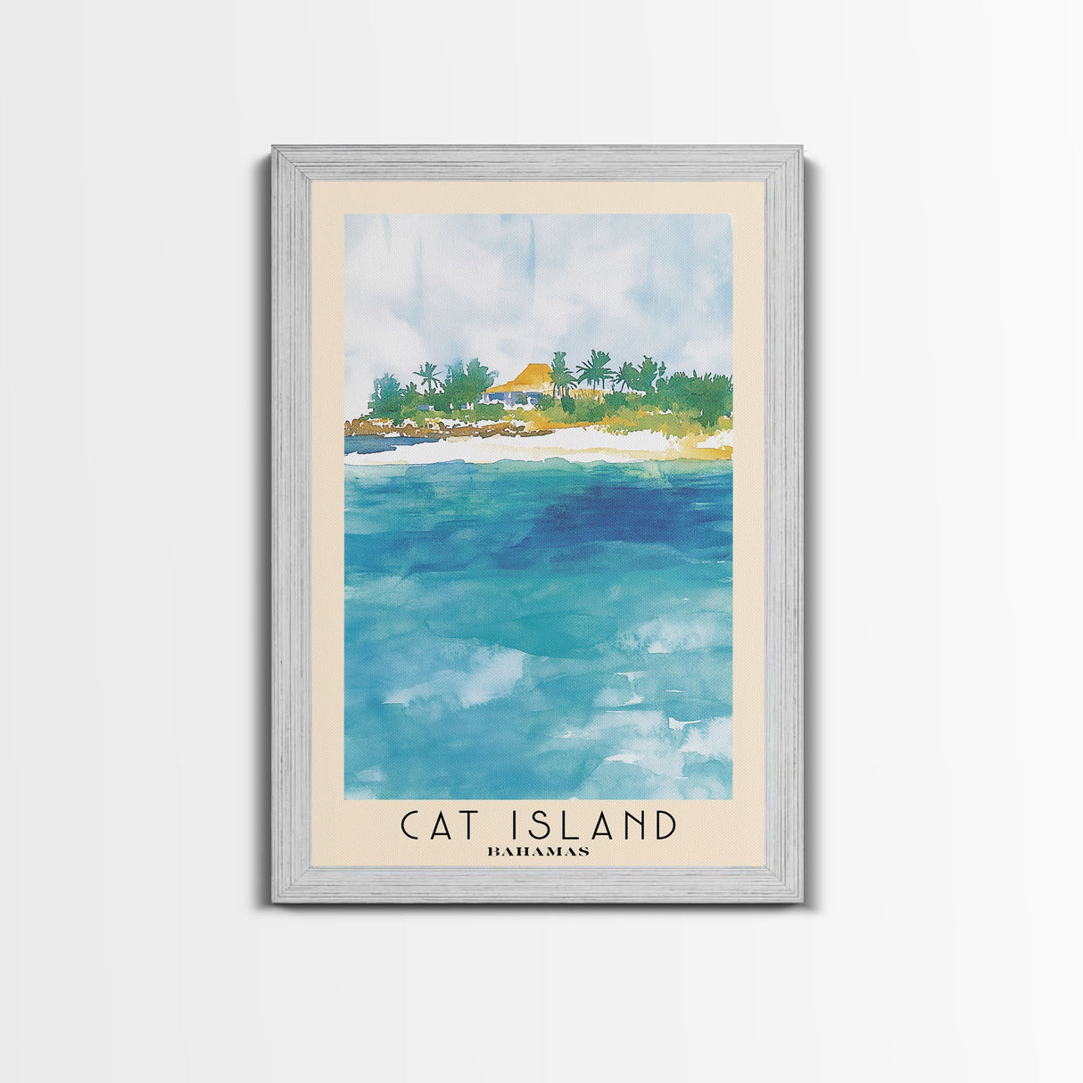 Cat Island, Bahamas Watercolor Beach Print, Vacation Gift, Bahamas Wall Art, Framed Canvas Print, Framed Beach Painting