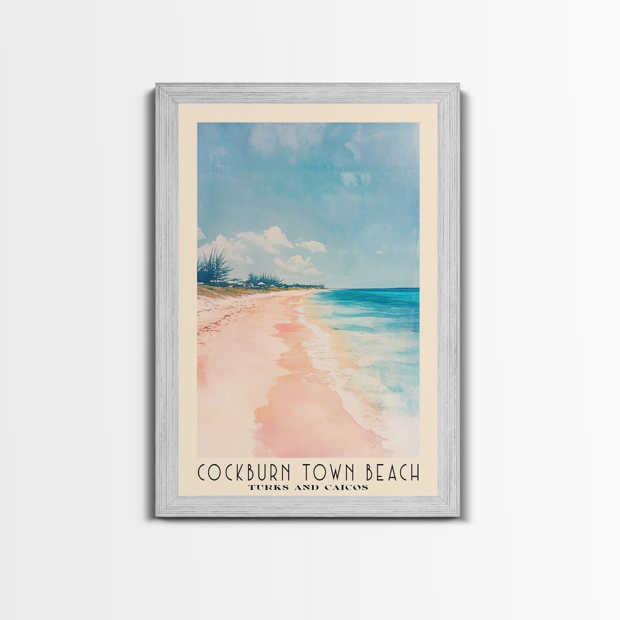 Cockburn Town Beach, Turks and Caicos Watercolor Beach Print, Vacation Gift, Turks and Caicos Wall Art, Framed Canvas Print, Framed Beach Painting