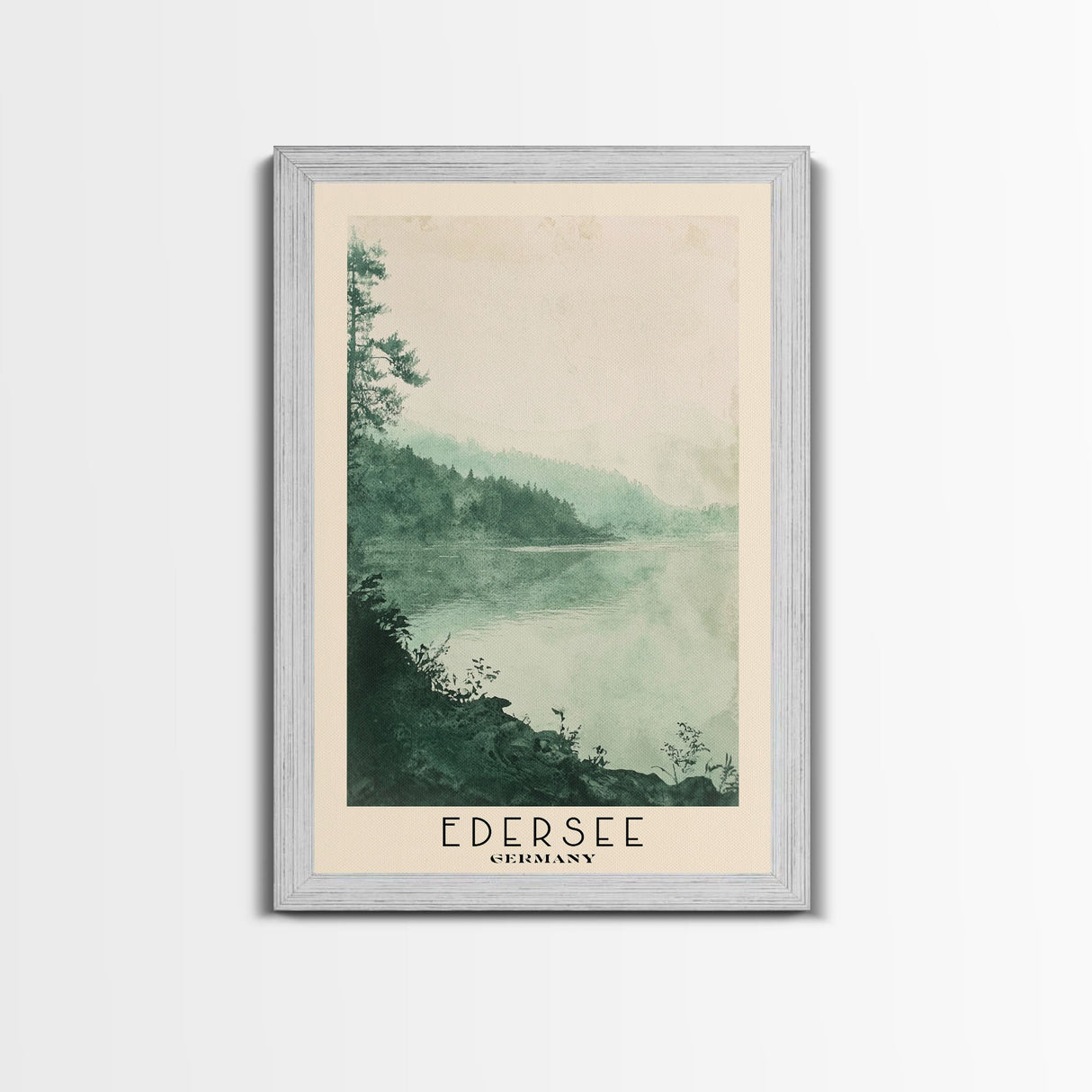 Edersee, Germany Watercolor Beach Print, Vacation Gift, Germany Wall Art, Framed Canvas Print, Framed Beach Painting