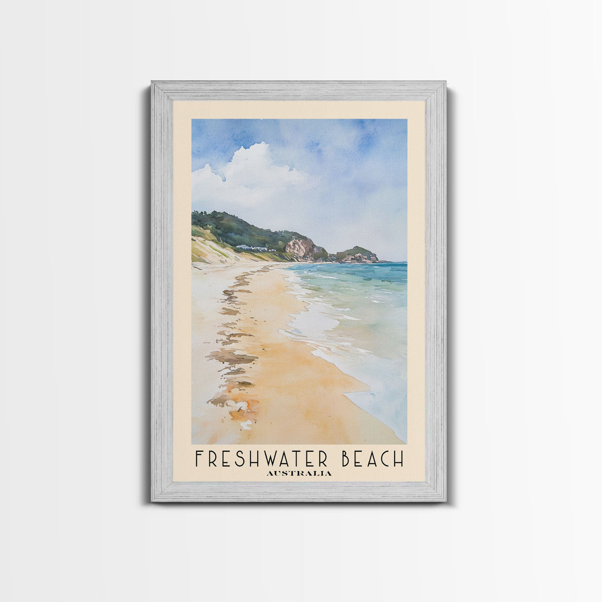 Freshwater Beach, Australia Watercolor Beach Print, Vacation Gift, Australia Wall Art, Framed Canvas Print, Framed Beach Painting